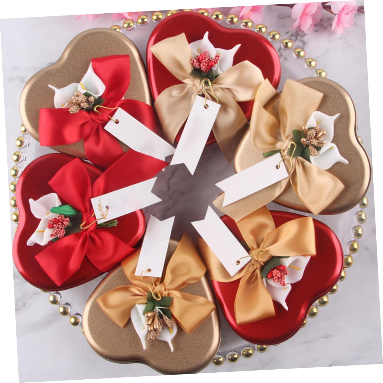 FOMIYES Scatole di per Caramelle e Biscotti a Forma di Cuore, Set da 12 Pezzi (piccolo, Medio,), Porta Dolcetti Riutilizzabile in Metallo Dorato, Confezione Regalo per Feste,