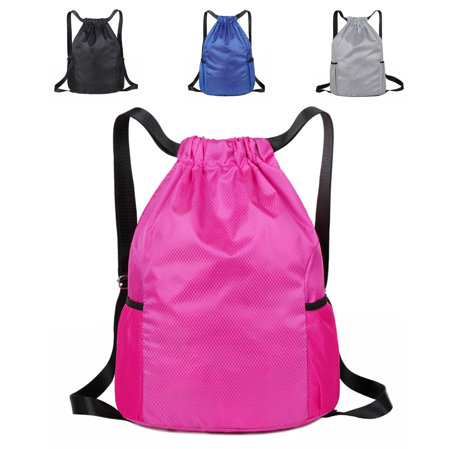 SUJIBHI Drawstring Bags Unisex Waterproof Sports Bag Swim PE Bags Drawstring Gym Bag for School Sports Swimming Gym Travel Beach (Rose red) โ image 1