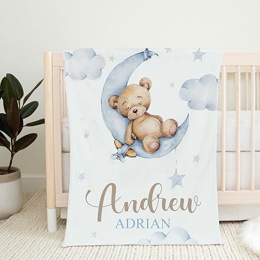 SZHaNoi Personalized Teddy Bear Baby Blankets for Boy