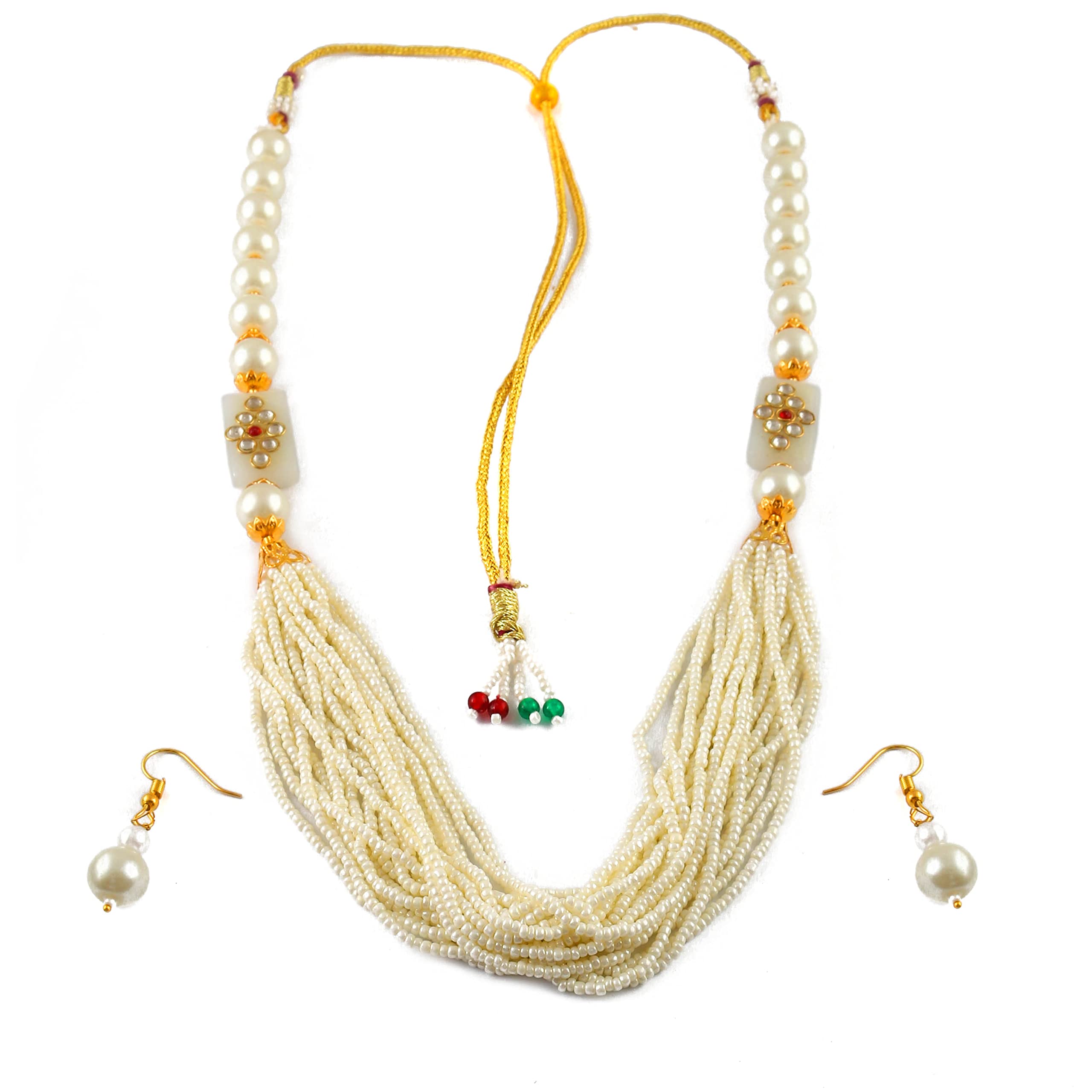 GenericJewarHaat Indian Bollywood Necklace Multi Strand Beaded Ad Cz Pearl Polki Multi Stones Set with Drop Earrings Fashion Jewelry For Women & Girls