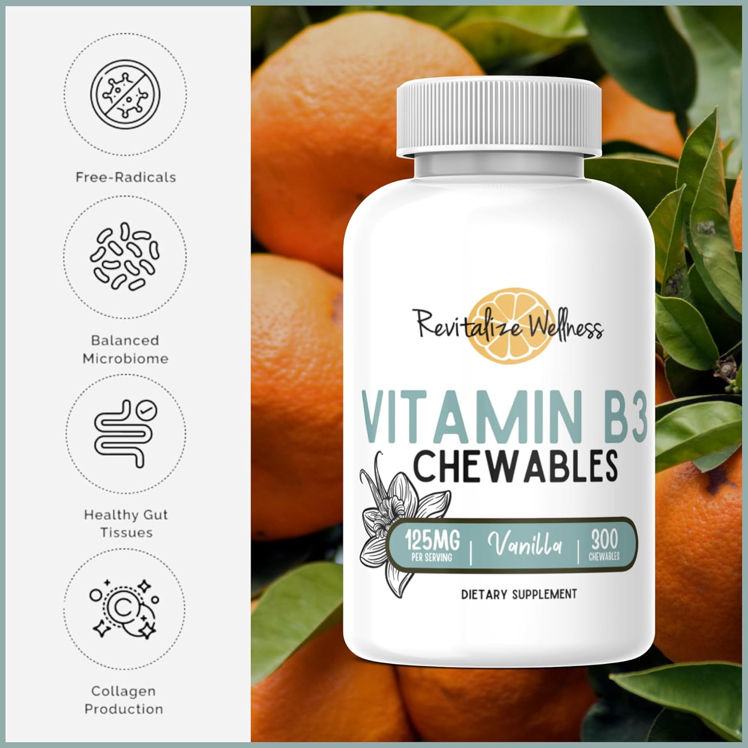 Vitamin B3 Chewables | 125 mg Vitamin B3 per Serving | Vanilla Flavor | 300 Servings