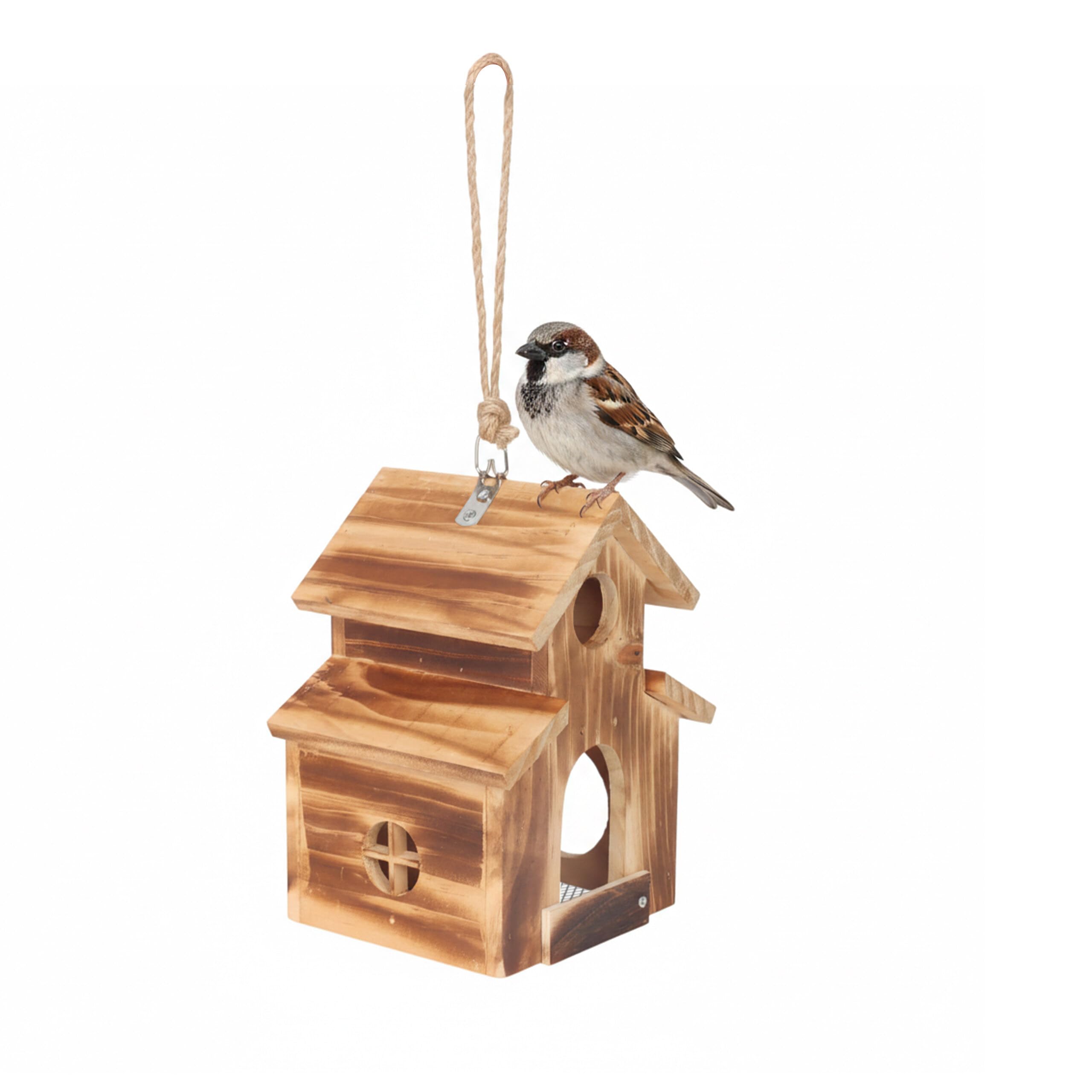 Nichoir oiseaux jardin bois flammé pour observer la nature