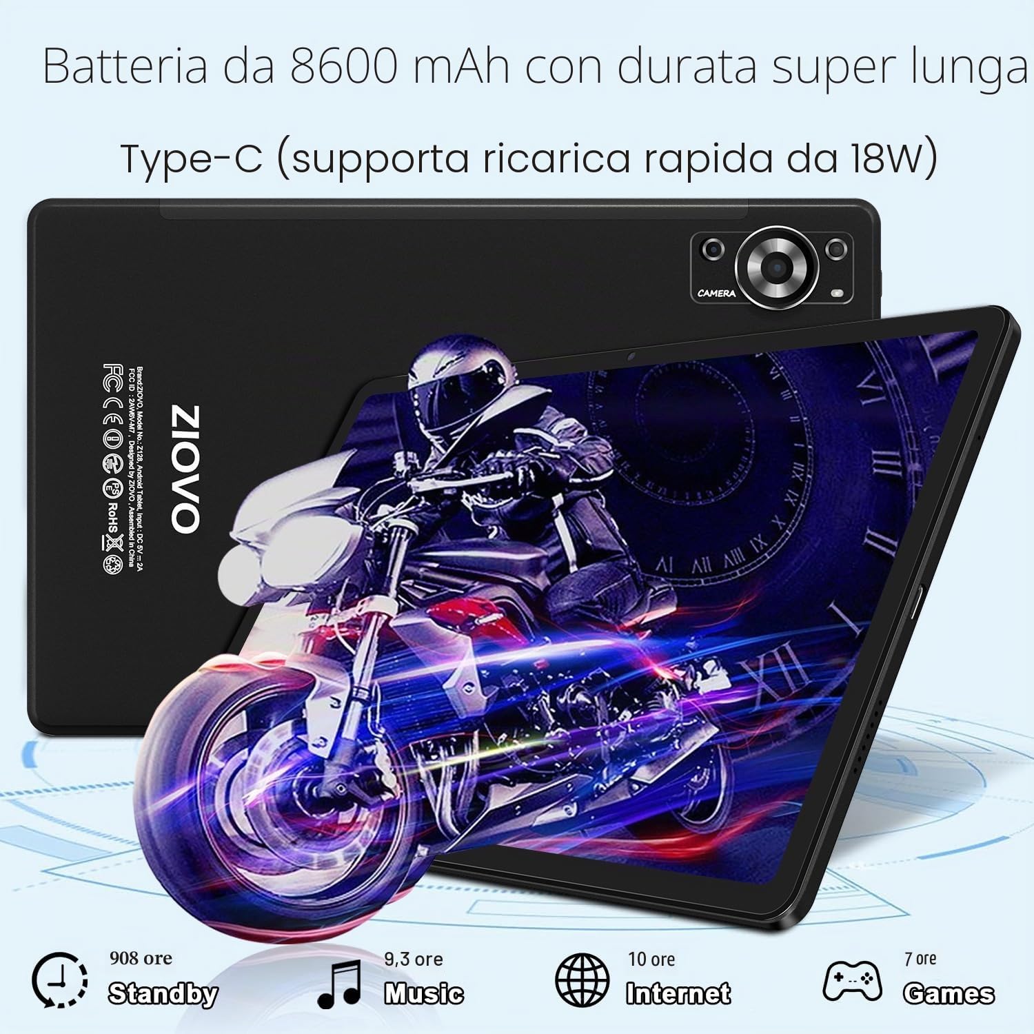 ZIOVO Tablet 11 Pollici Android 13 Tablet PC,16GB RAM+256GB ROM/TF 1TB, Octa Cores 2.0Ghz Tablets, 5G WiFi/Corpo in Metallo/8600mAh/ 2000 * 1200 FHD IPS/13+5MP/GMS/BT5.0/GPS, Tablet con Caso - Nero