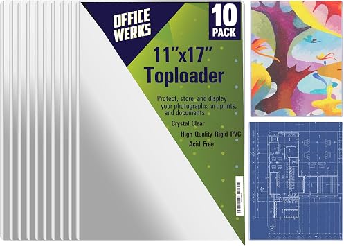 Performore 11" x 17" Heavy Duty Rigid Print Crystal-Clear Protectors Sheet Toploader Frame - Hold, Protect, Store, Display Photographs, Prints, Documents, and Page Protectors 10 Pack