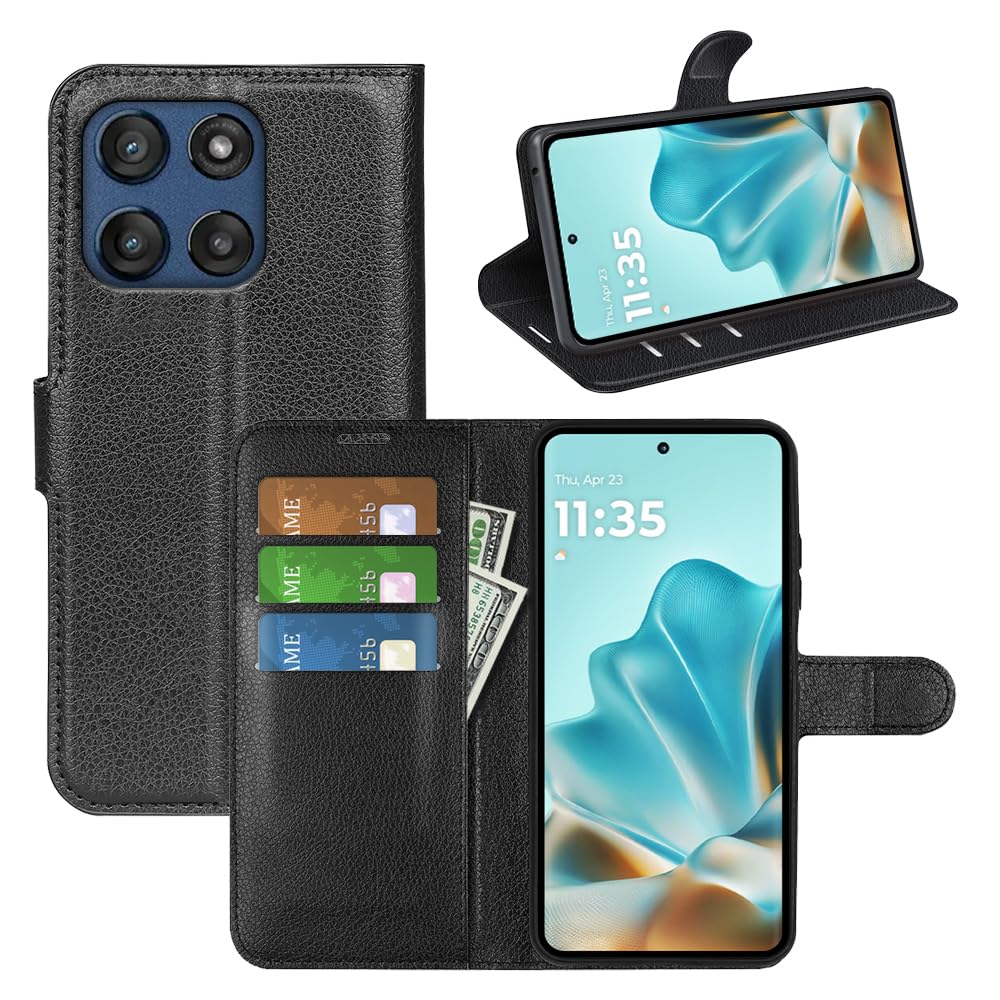 Etui do Motorola Edge 60 Fusion, wysokiej jakości skórzane etui portfelowe z klapką z silikonowym zderzakiem [podpórka] [uchwyt na karty] [klamra magnetyczna] etui na książki skórka do Motorola