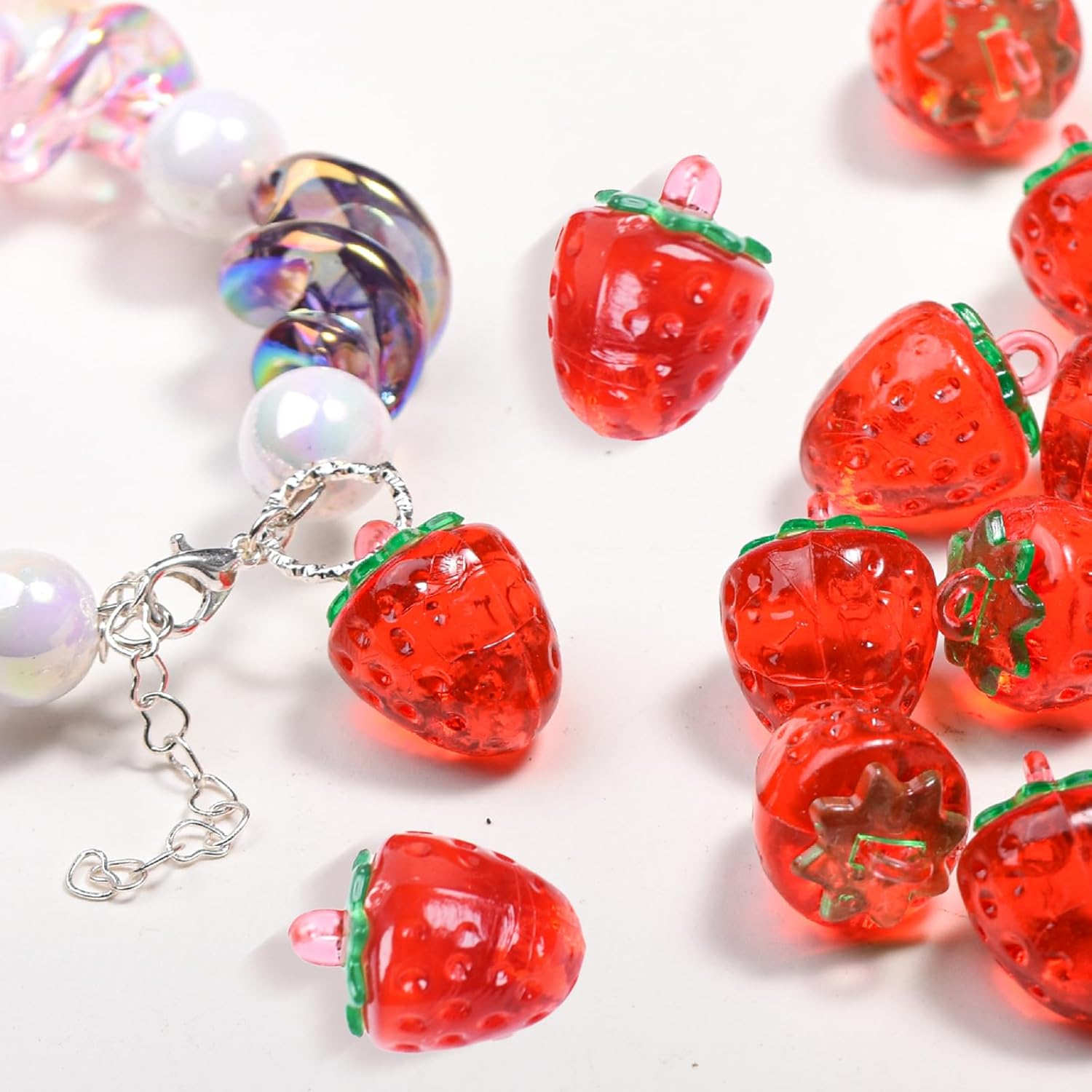Strawberry Beads,30Pcs Strawberry Enamel Charms -Strawberry Beads Jewelry Transparent Acrylic Plastic 3D Accessories for Necklace Bracelet Making DIY Crafting - Image 4