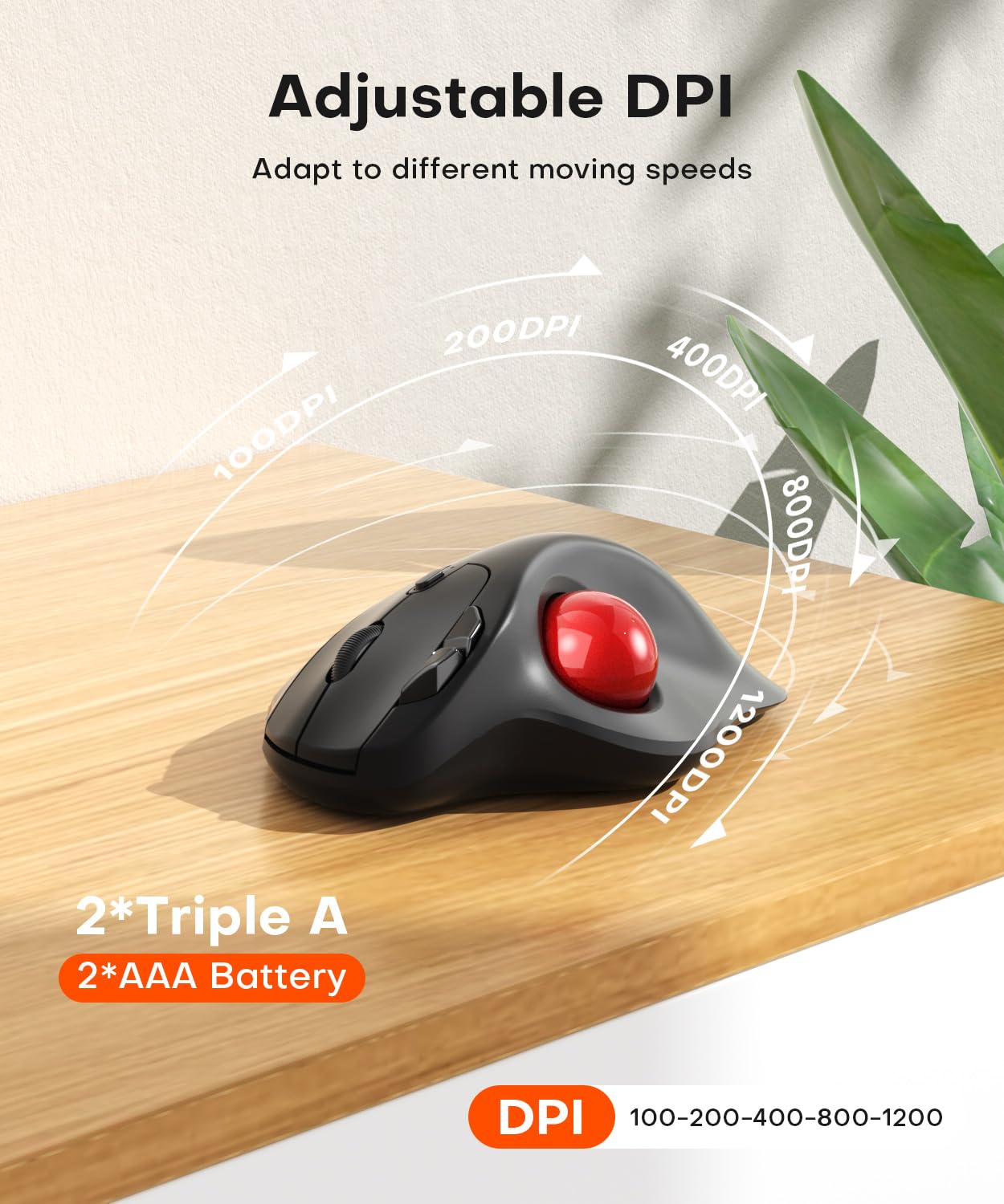 Omikamo Mouse ergonomico senza fili trackball, Bluetooth e 2,4 G, rosso