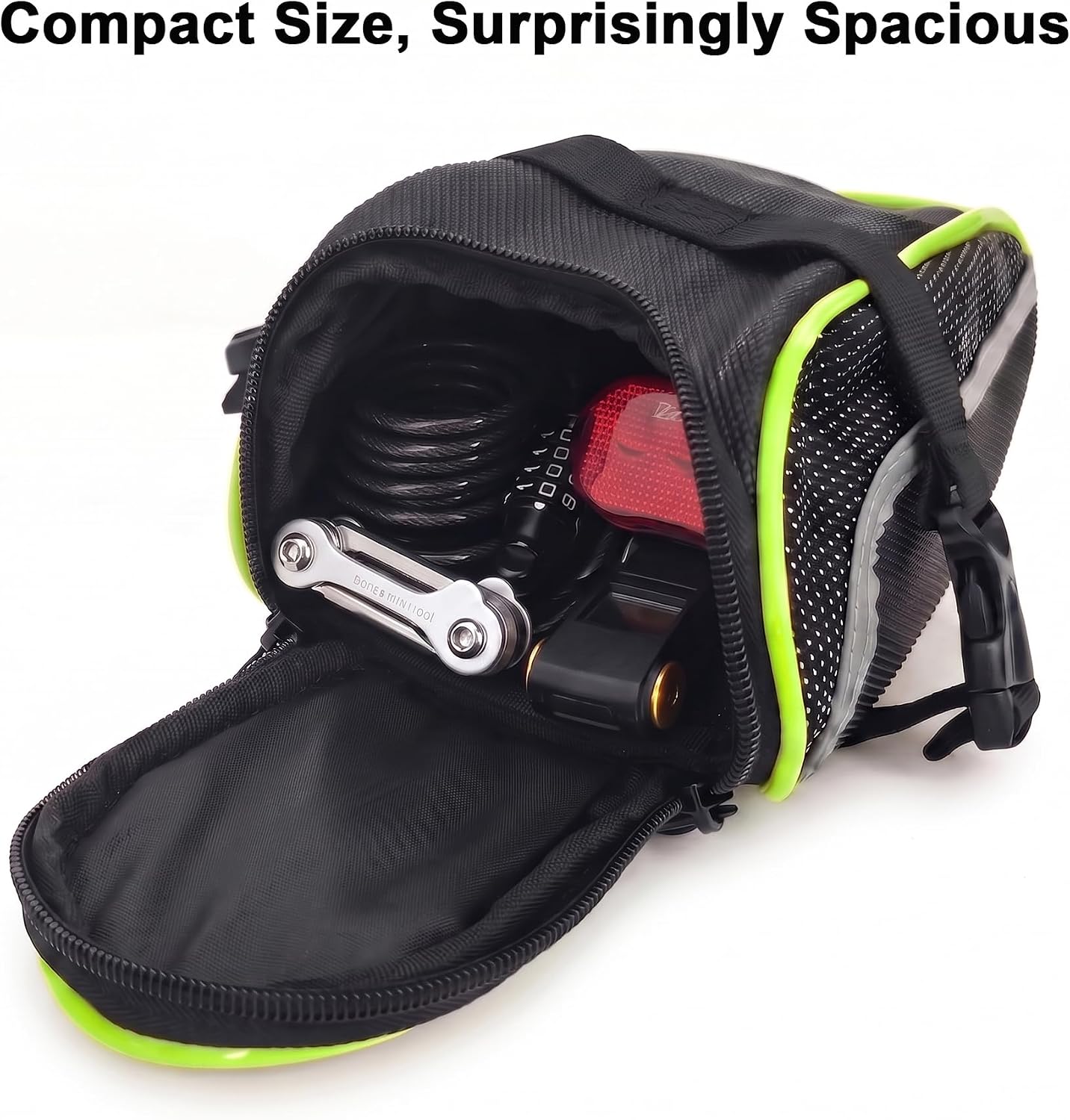 Ryhpez Bike Saddle Bag, Bicycle Bag Back Seat Pouch Mountain Bike Pocket Pack Waterproof Strap-on Seat Bag for Outdoor Night Safety Ride, Convenient with Reflective Stripes - Green