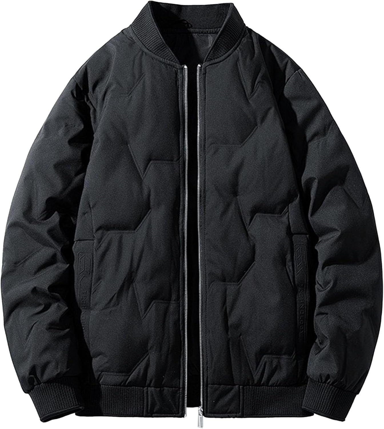 JEKE-DG Men's Zip Up Insulated Stylish Puffer Jacket Stand Collar Casual Bomber Down Coats Thicken Solid Winter Quilted Coat