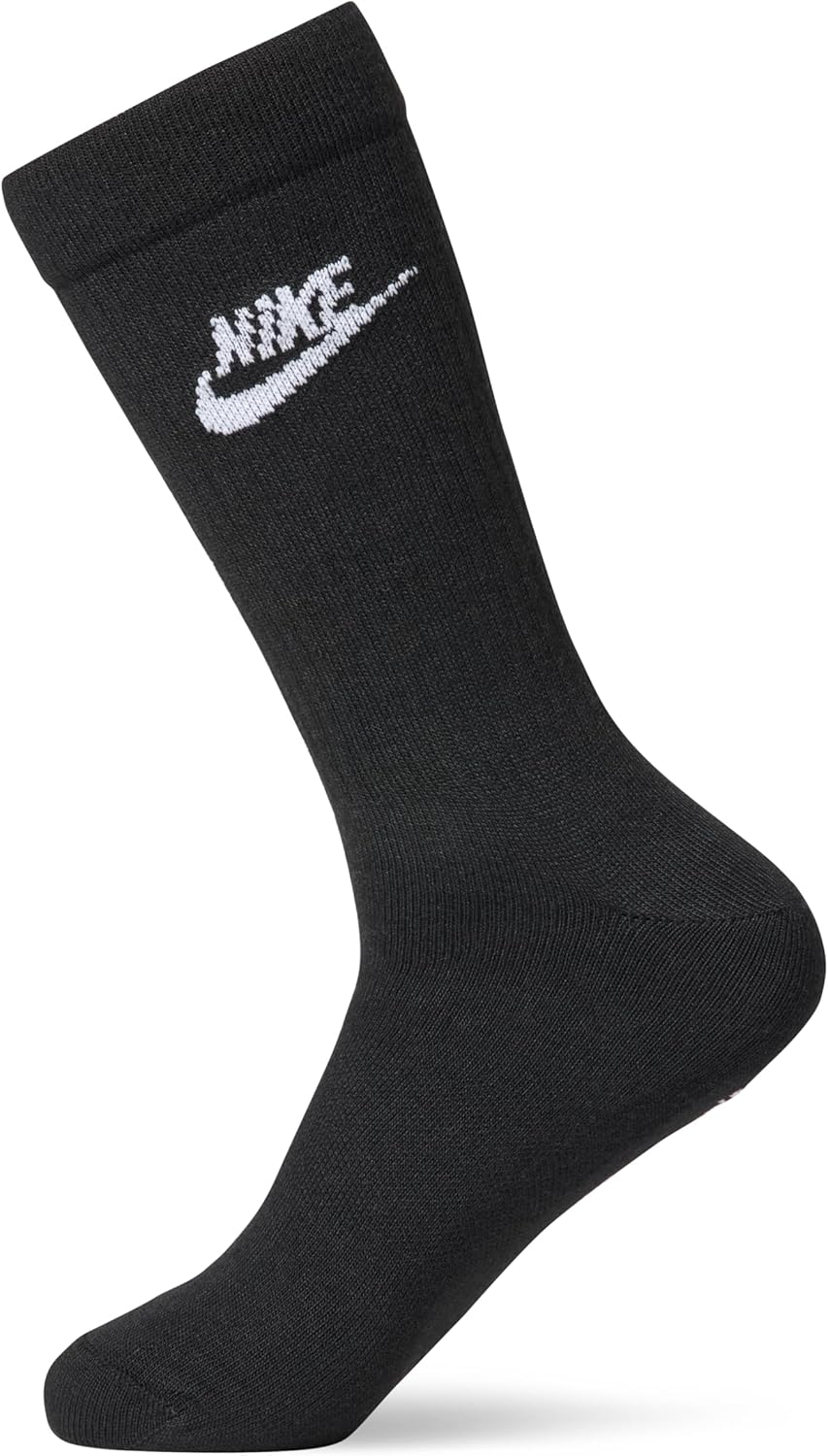 Nike Unisex Sportswear Everyday Essential Crew Socks (3 Pairs), Black/White, X-Large