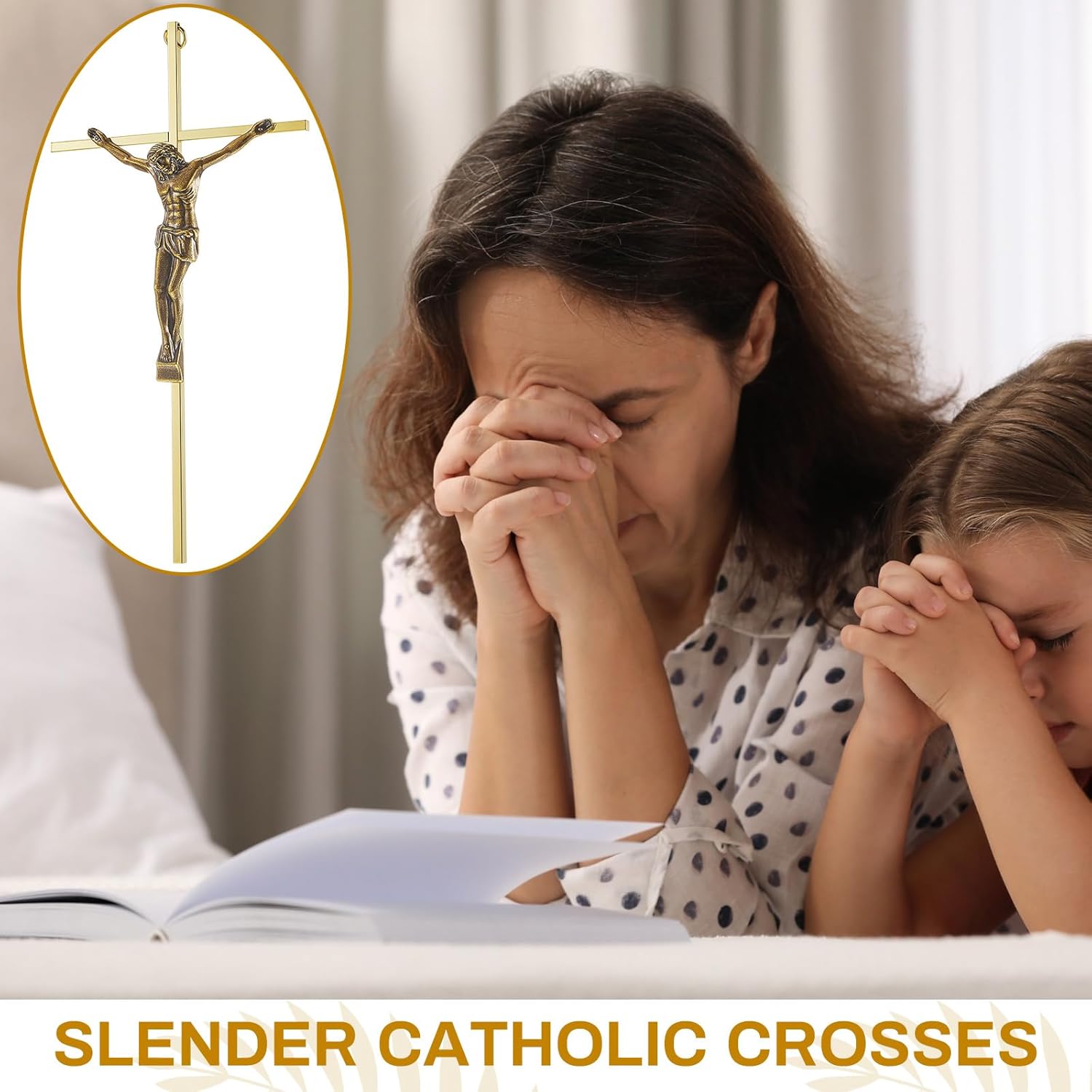 Leinuosen 4 Pieces Crucifix Wall Cross Catholic Slender Metal Crosses Wall Decor for Home Decor Hanging Jesus, 10 x 5 x 1 Inches(Gold) - Image 6