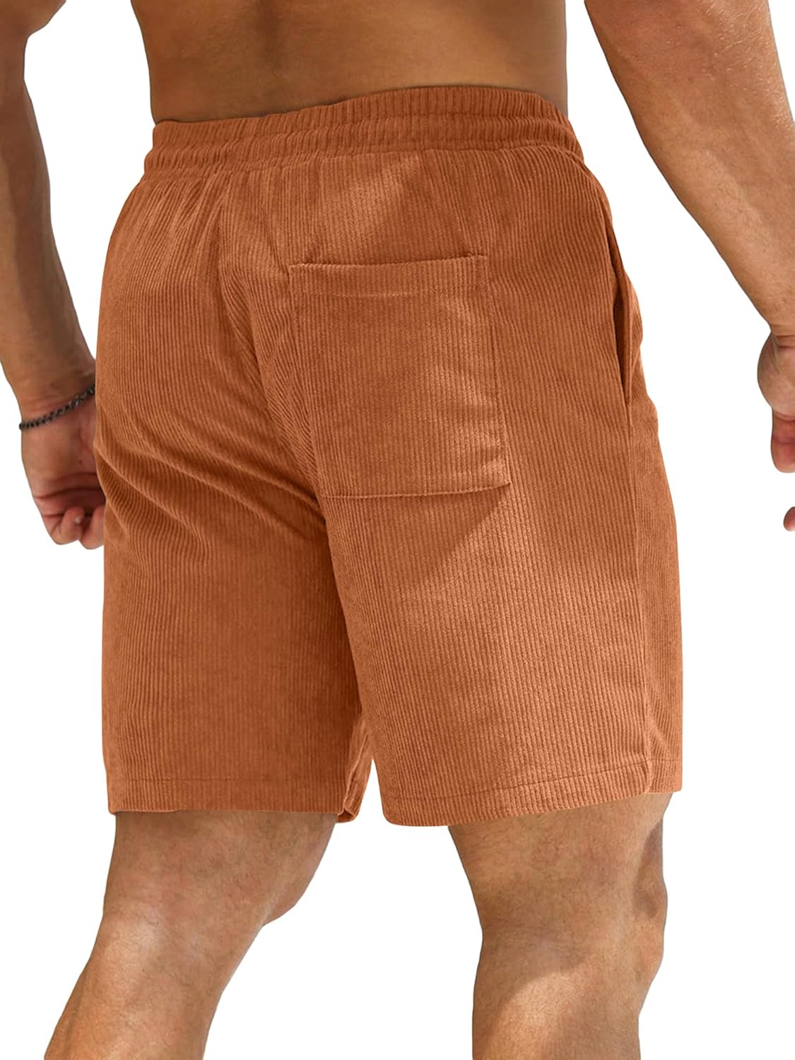 JMIERR Men's Corduroy Shorts Casual Elastic Waist Drawstring Lightweight Summer Beach Shorts - Image 2