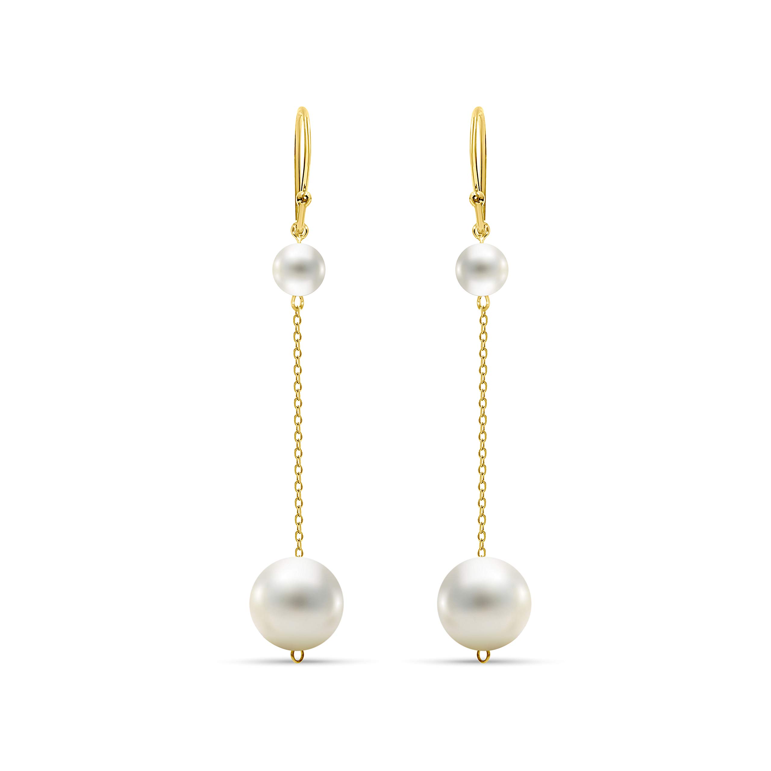 Miore Schmuck für Frauen Ohrhänger mit weißen Süßwasserperlen 7,5 mm Ohrringe aus 14 Karat Gelbgold / 585 Gold, Gelbgold