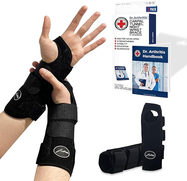Doctor Developed Carpal Tunnel Night Wrist Brace & Wrist Support (with splint) & Doctor Written Handbook - Fully Adjustable (Pair (Right & Left))