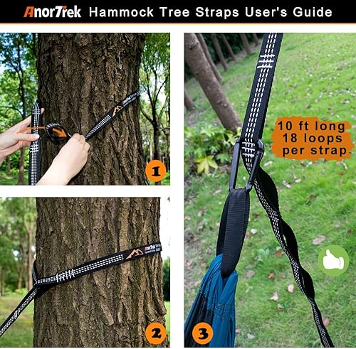 Miniatura 3 de AnorTrek Hamacas profesionales para acampar con mosquitera, dobles ligeras para acampar, senderismo y mochilero  Incluye dos correas de árbol de 10