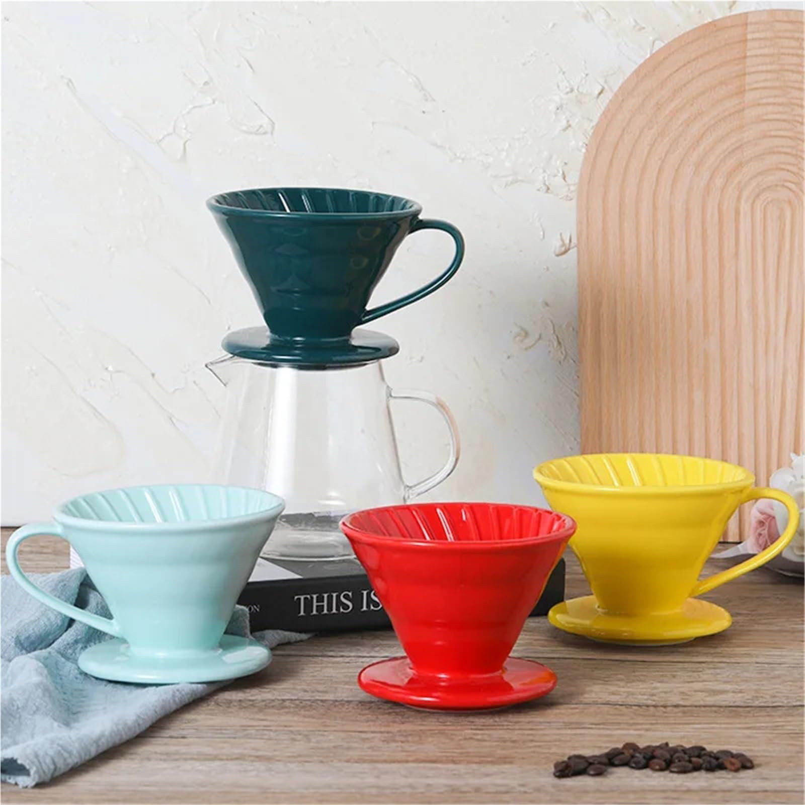 1 soporte for taza de filtro café cerámica | Vierta sobre café expreso, gotero, cestas de café, percolador, tazas reutilizables, accesorios de café(Yellow)