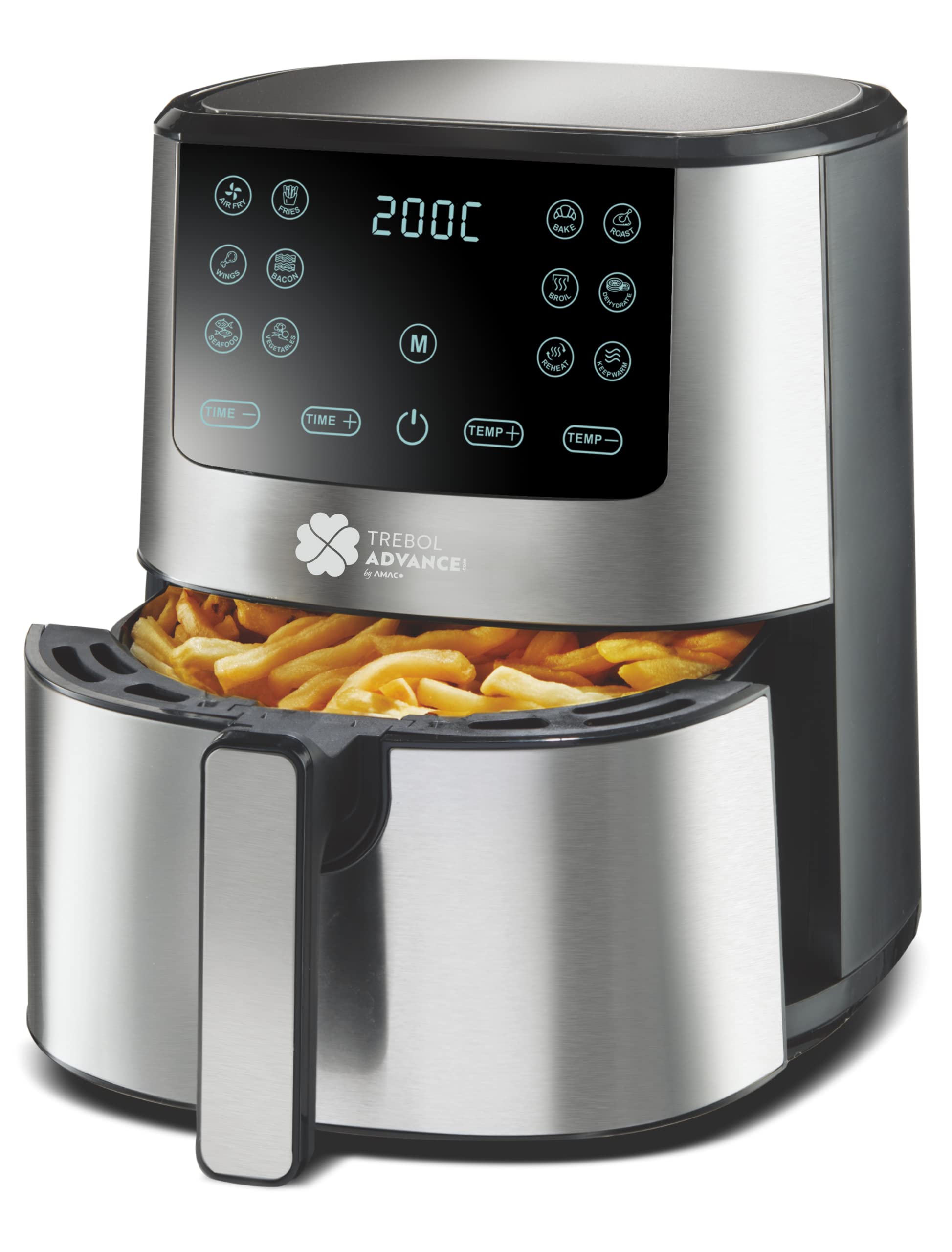Air fryer TREBOLFRY 5.0 – 5 L, 1300 W, 12 Programas, Tecnología de Aire 360°, Sin Aceite, Temporizador 60 min, Temperatura 60-200 °C, Libre de BPA y PFOA – Cocina Saludable y Rápida(5 Litros)