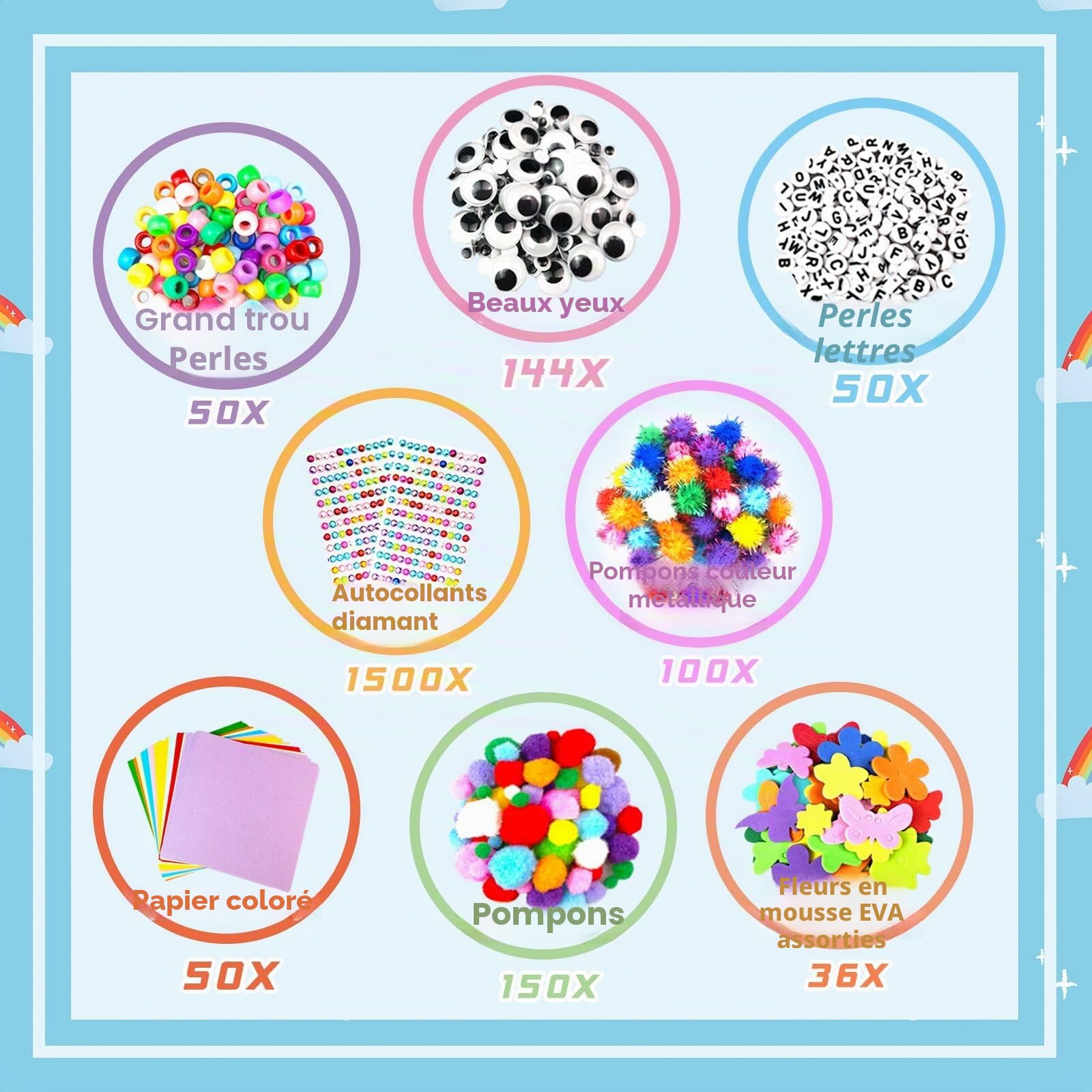 ZEIZHUBN Kit Bricolage Enfants 3000 Pièces Activité Manuelle Enfant Tout-en-Un Kits de Loisirs Créatifs avec Pipe Cleaners DIY Loisirs Creatifs Cadeaux Filles et Garçons 4-8, 8-12 Ans
