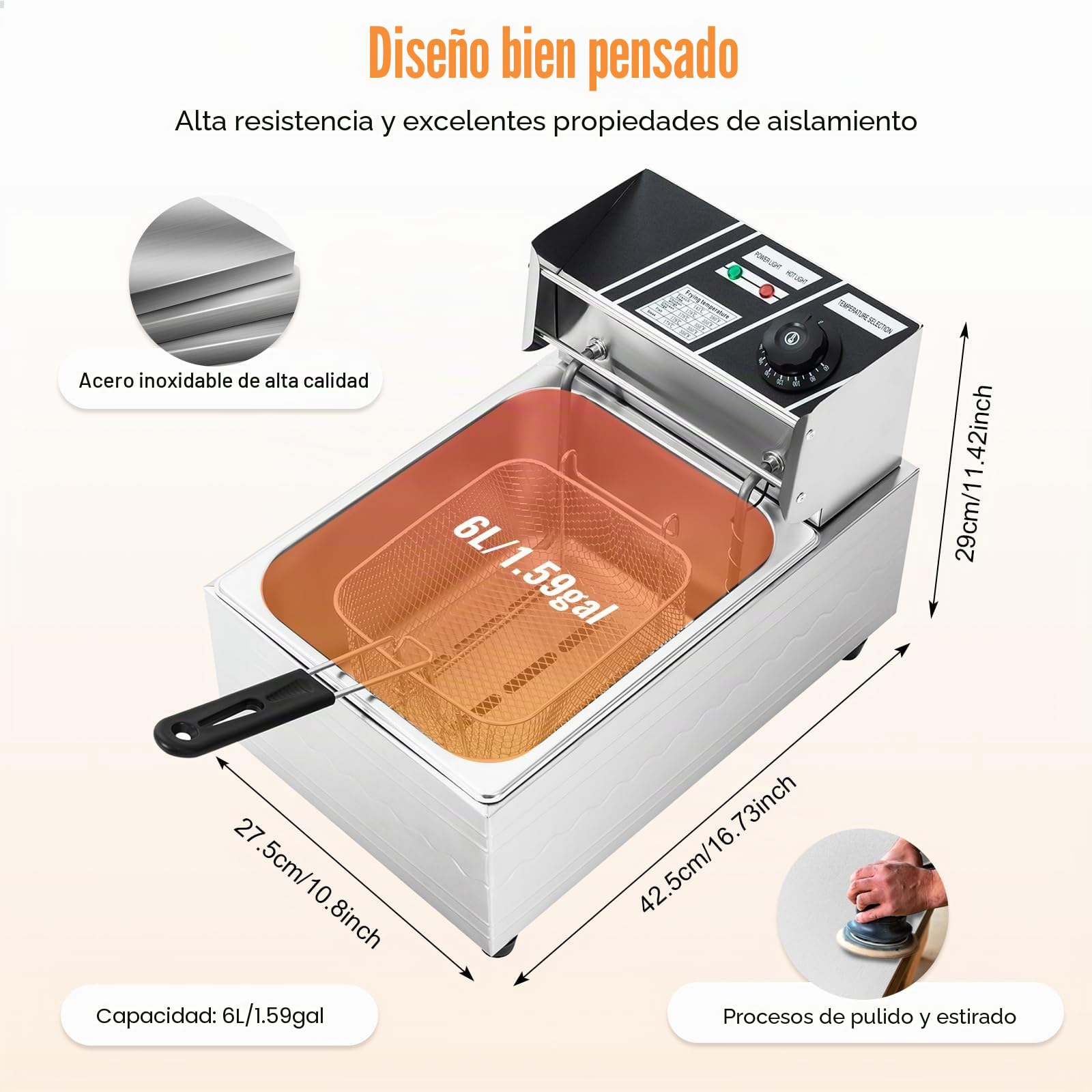 MINRS Freidora de aceite de 6 L con cesta y tapa, freidora de acero inoxidable, freidora de zonas frías, fácil limpieza temperatura regulable 60-200 ℃ 2500 W freidoras comerciales para uso en