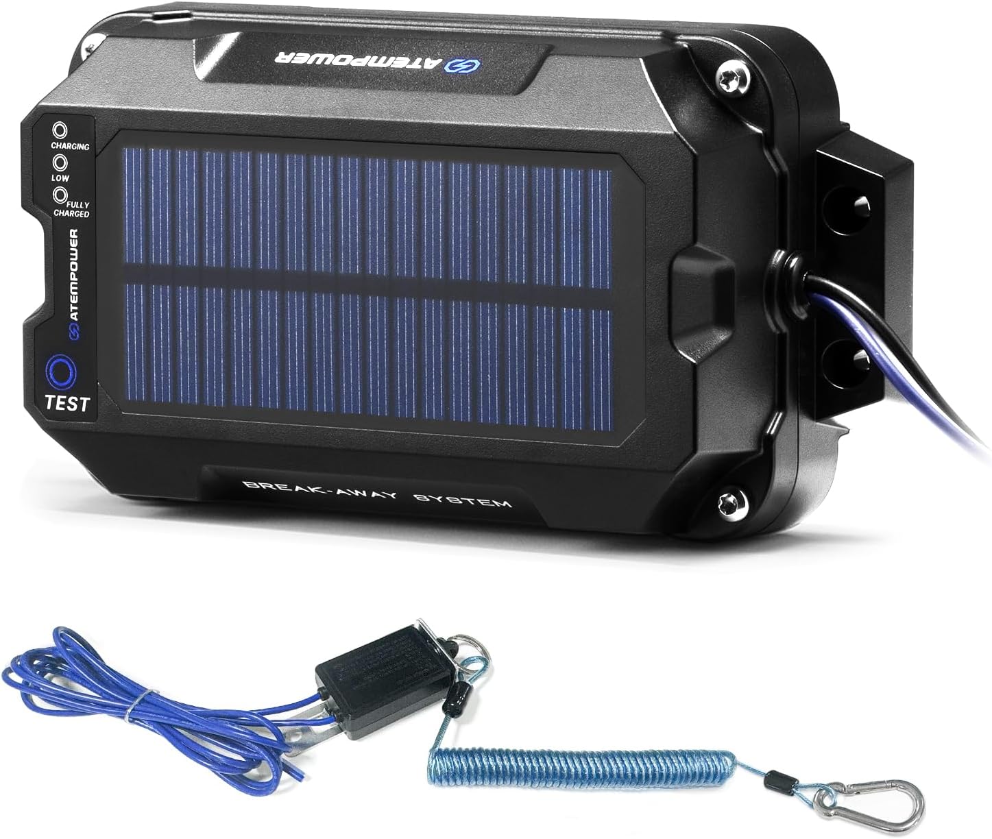 ATEM POWER Trailer Brake Controller Kit with Switch 12V 3AH LifePO4 Lithium Battery Trailer Breakaway Kit Brake Controller Bulit-in Solar Panel LED Indicator Break Away System for Trailer Caravan IP65