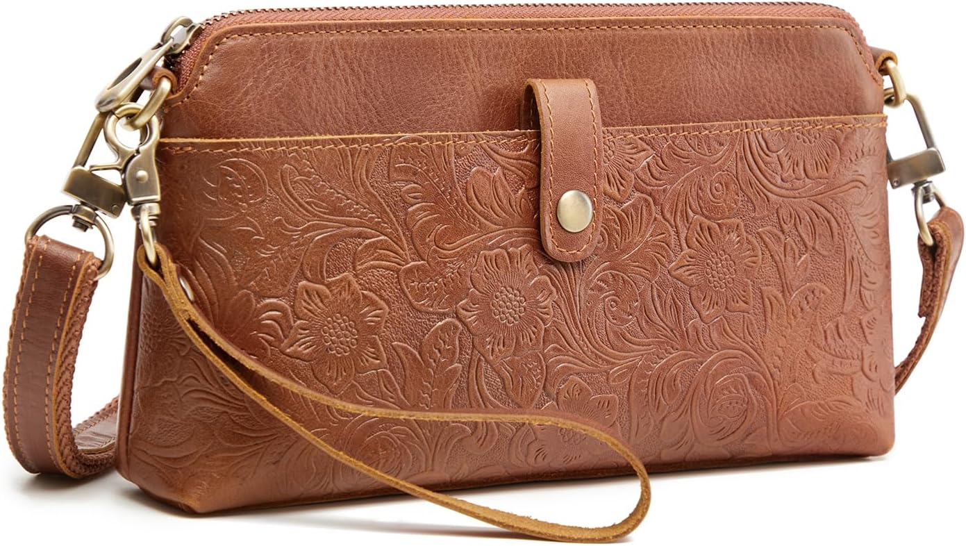 S-ZONE Leather Crossbody Bags for Women Small Bag Phone Purse RFID Blocking Clutch Purses Convertible Wristlet with 2 Straps - Image 9