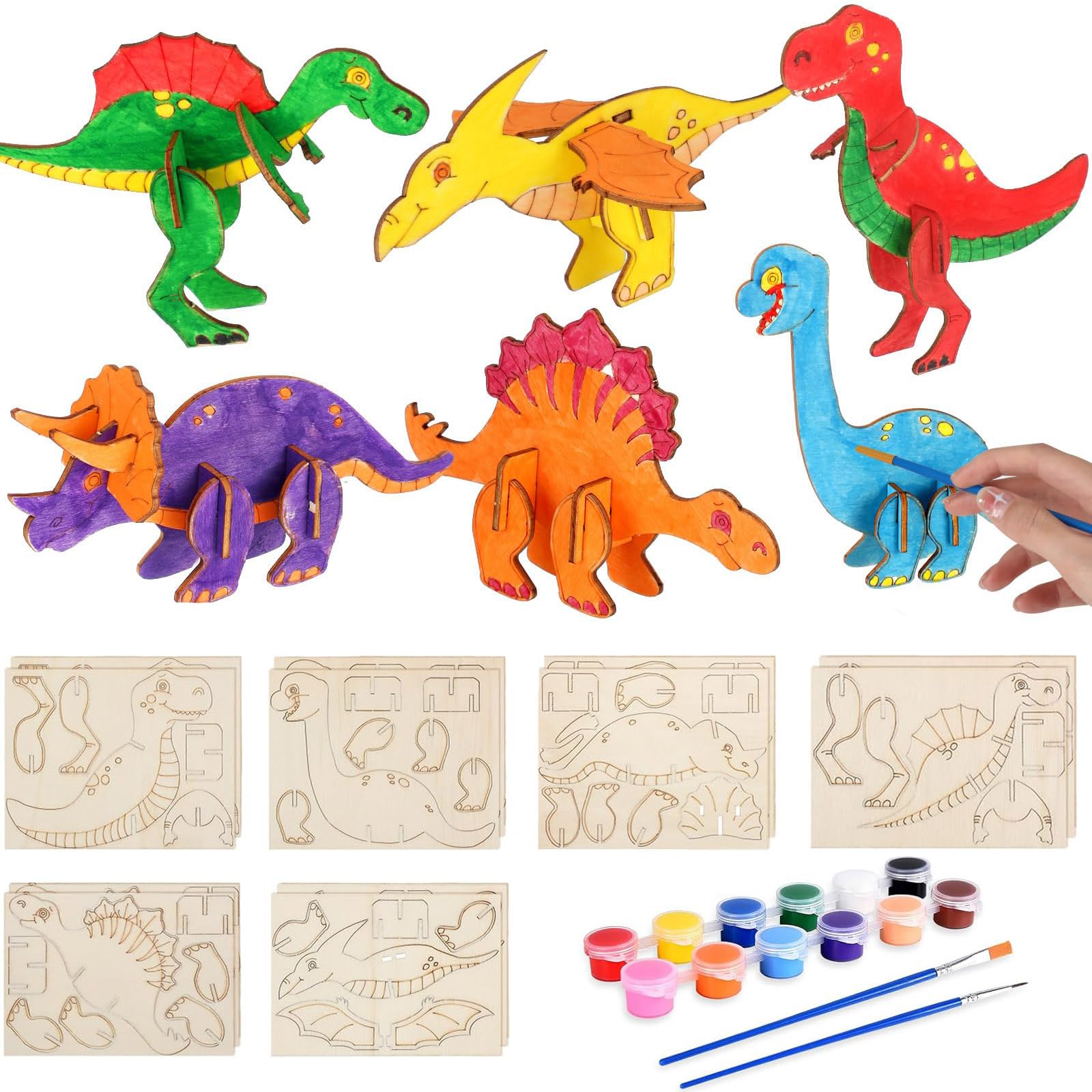 26 Stück Dinosaurier Holzbastelsets für Kinder 4-10 Jahre, 3D-Puzzle-Sets für Geburtstage, Geschenke für Mädchen und Jungen
