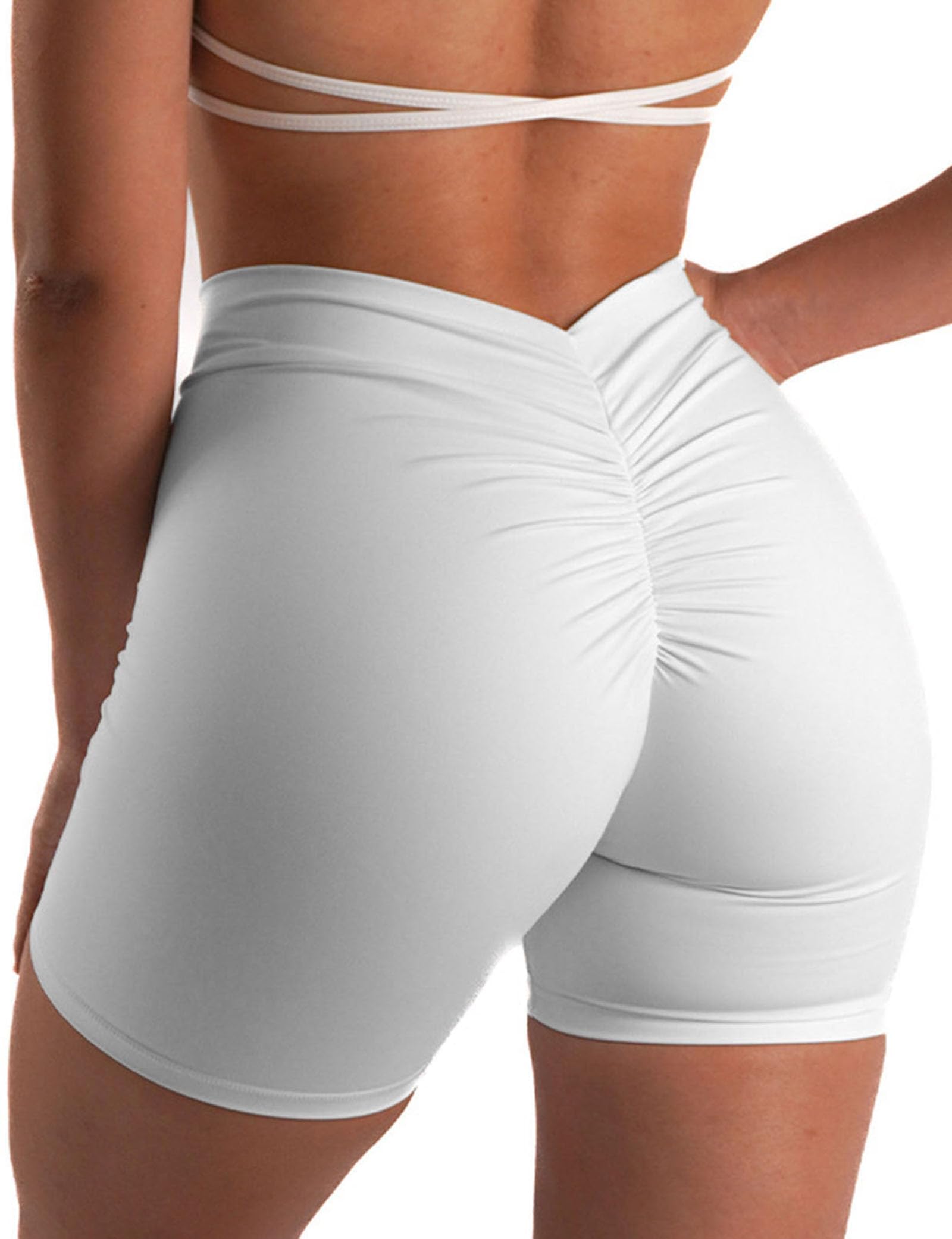 ENEESSI Women's High Waisted Workout Shorts - Butt Lifting Yoga Short Pants with V-Cut Back, 4-Way Stretch Gym Biker Shorts