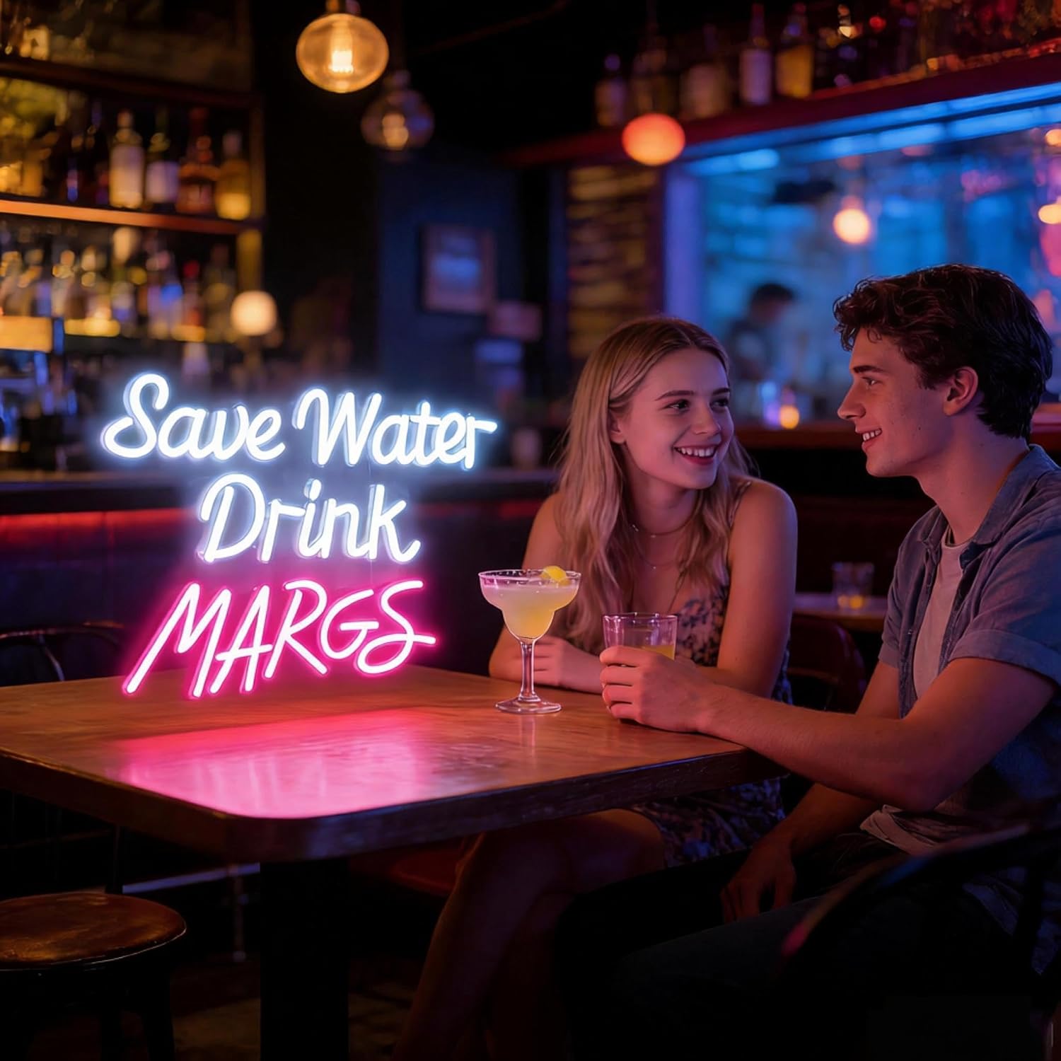 Save Water Drink Margs Neon Sign, LED Light Up Decorative Sign, USB Powered Dimmable Neon Light, Bar Pub Kitchen Home Party Wall Decor, Art Decor Gift for Cocktail Lovers Adults 15.7x10.6 Inch