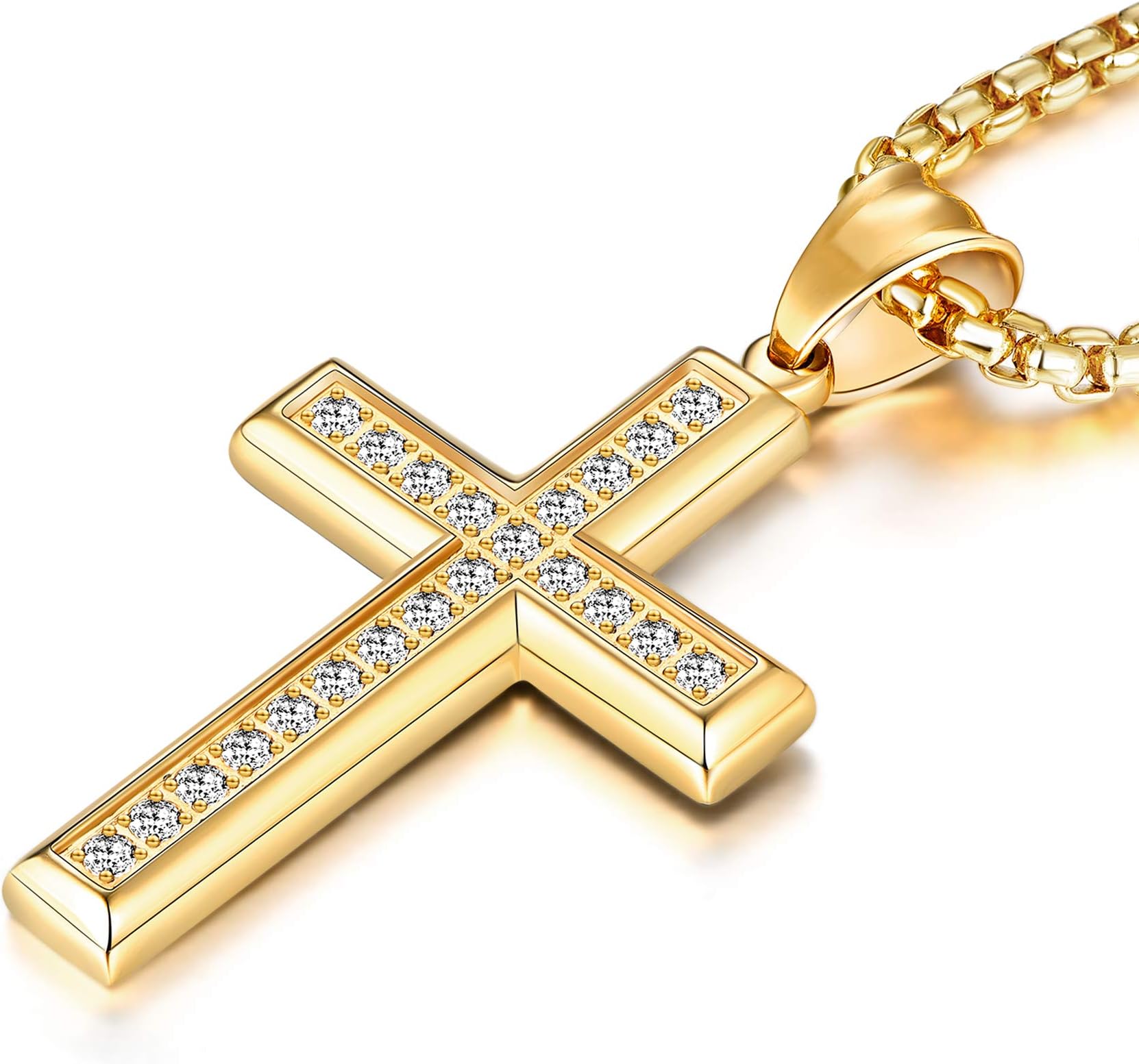 YL Men's Cross Necklace 316L Stainless Steel Jesus Ankh Pendant Rolo Chain Jewelry