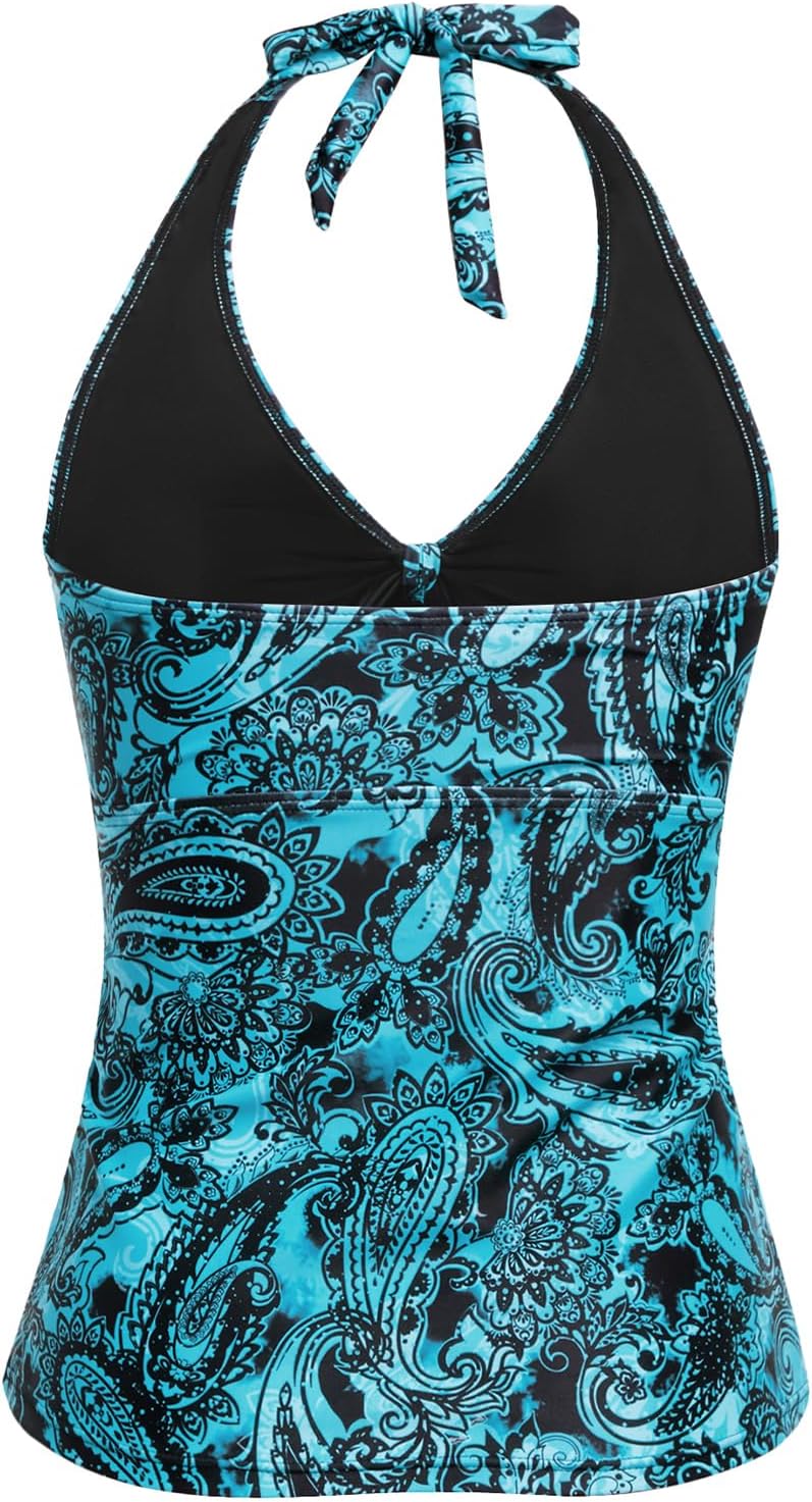 Women Halter Tankini Swim Top - Tummy Control Swimsuit Bathing Suit Top Front Tie Knot Swim Top Only 2025 - Image 4