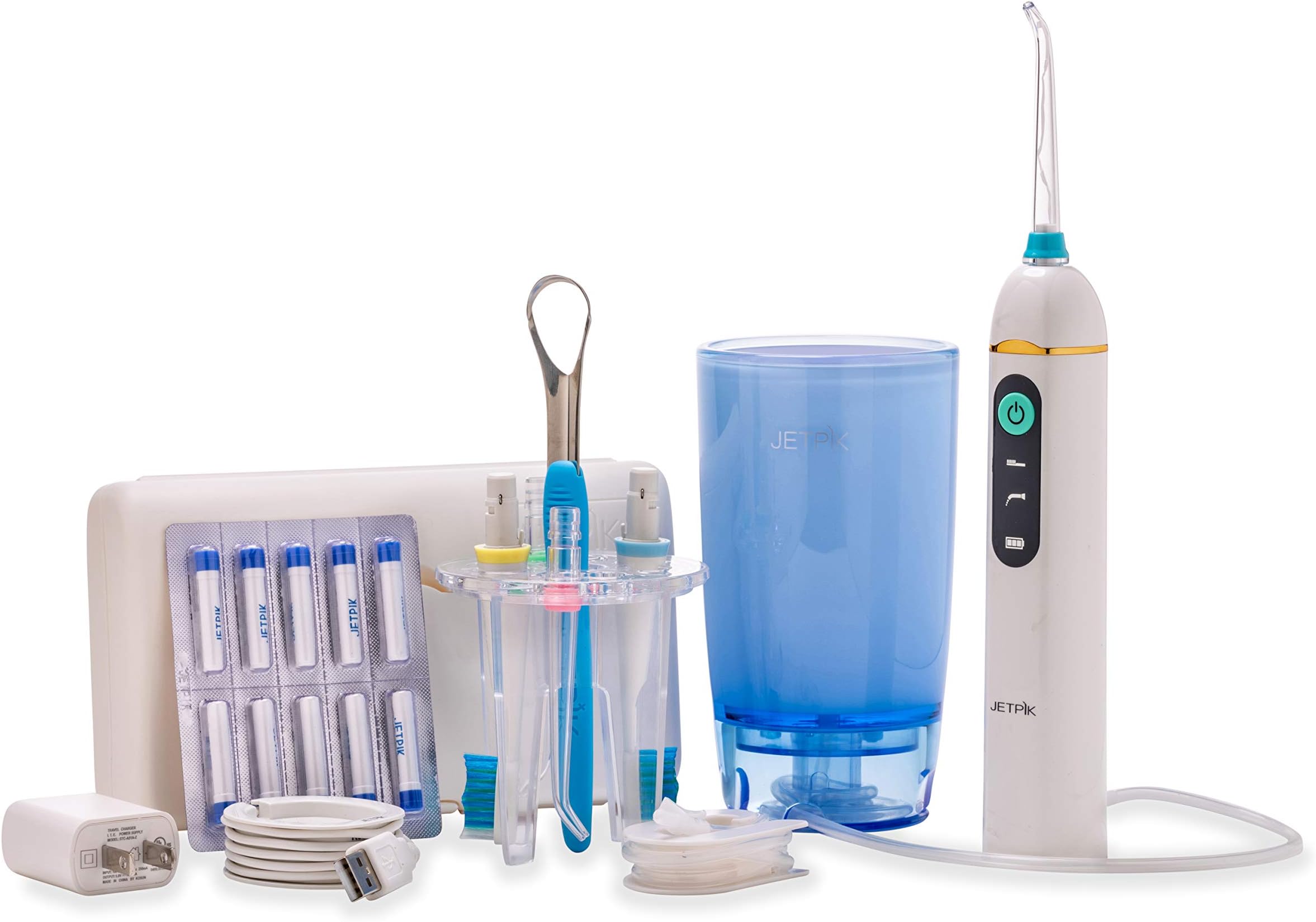 [New and Improved] Jetpik JP200-Elite+ Rechargeable Portable Power Water Flosser with Patented pulsating Floss Technology and Cordless Dental Water Jet and Sonic toothbrush