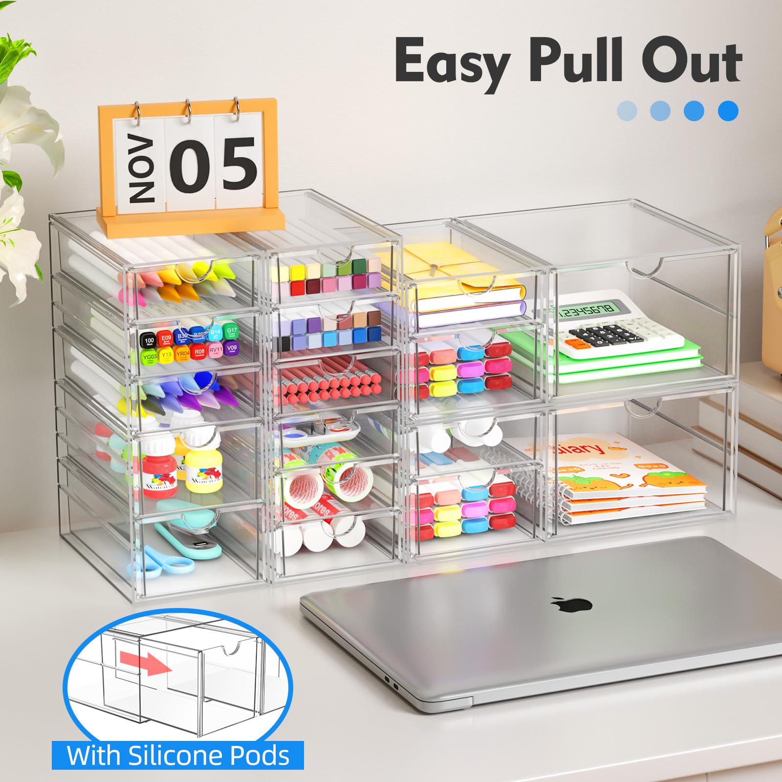 Acryl-Make-up-Organizer mit 13 Schubladen, Badezimmer-Organizer, Acryl-Organizer, Schreibtisch-Organizer, Bürobedarf, Aufbewahrungsschubladen für Kosmetik, Bleistift, Kaffee usw., 3 Stück
