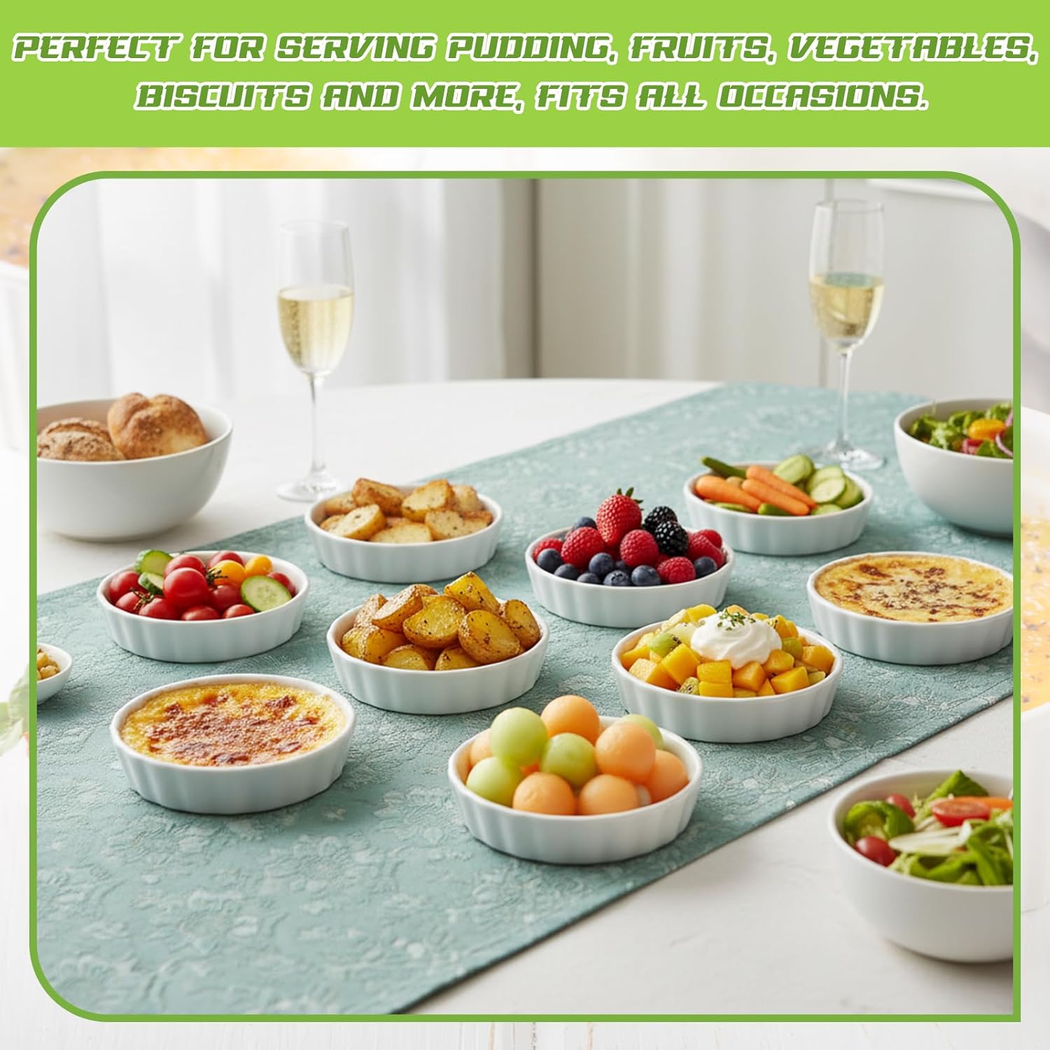 Layhit 12 Pcs Creme Brulee Ramekins Bulk 8 oz Ceramic Oven Safe Ramekins White Dessert Cups Baking Dish for Souffle, Quiche, Dipping Sauce, Appetizer, Fruit, Parties, Family Gatherings, Restaurants