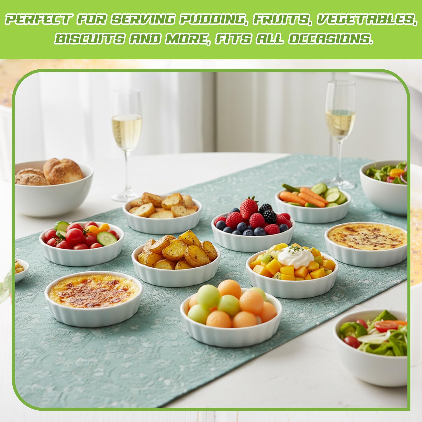 Layhit Lot de 12 ramequins à quiche ronds cannelés en porcelaine pour crème brûlée - Passe au four - 200 ml