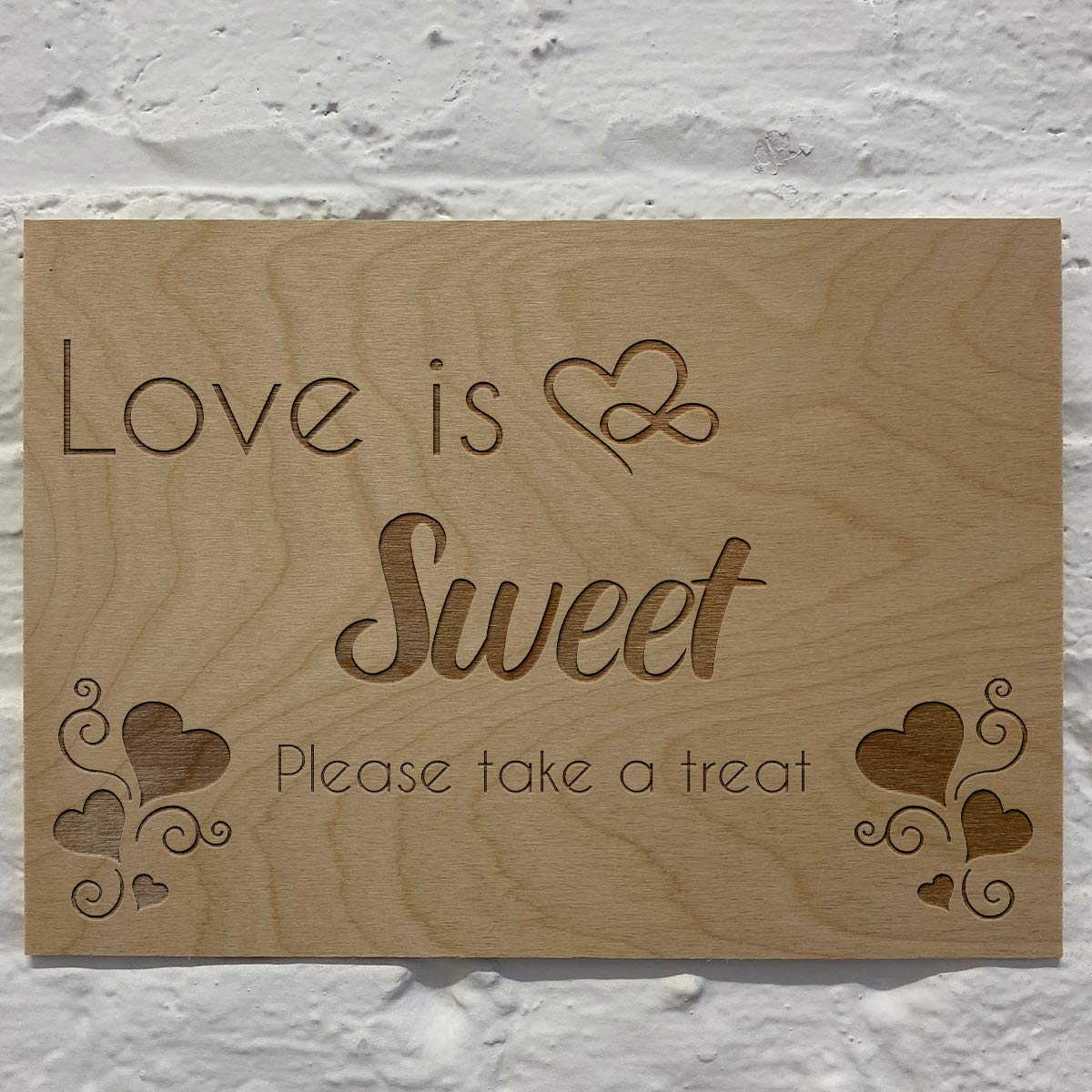 Cutncraft Designs Love is Sweet Please Take a Treat Wooden Wall Plaque Sign 42x30cm (16.5"x11.7")
