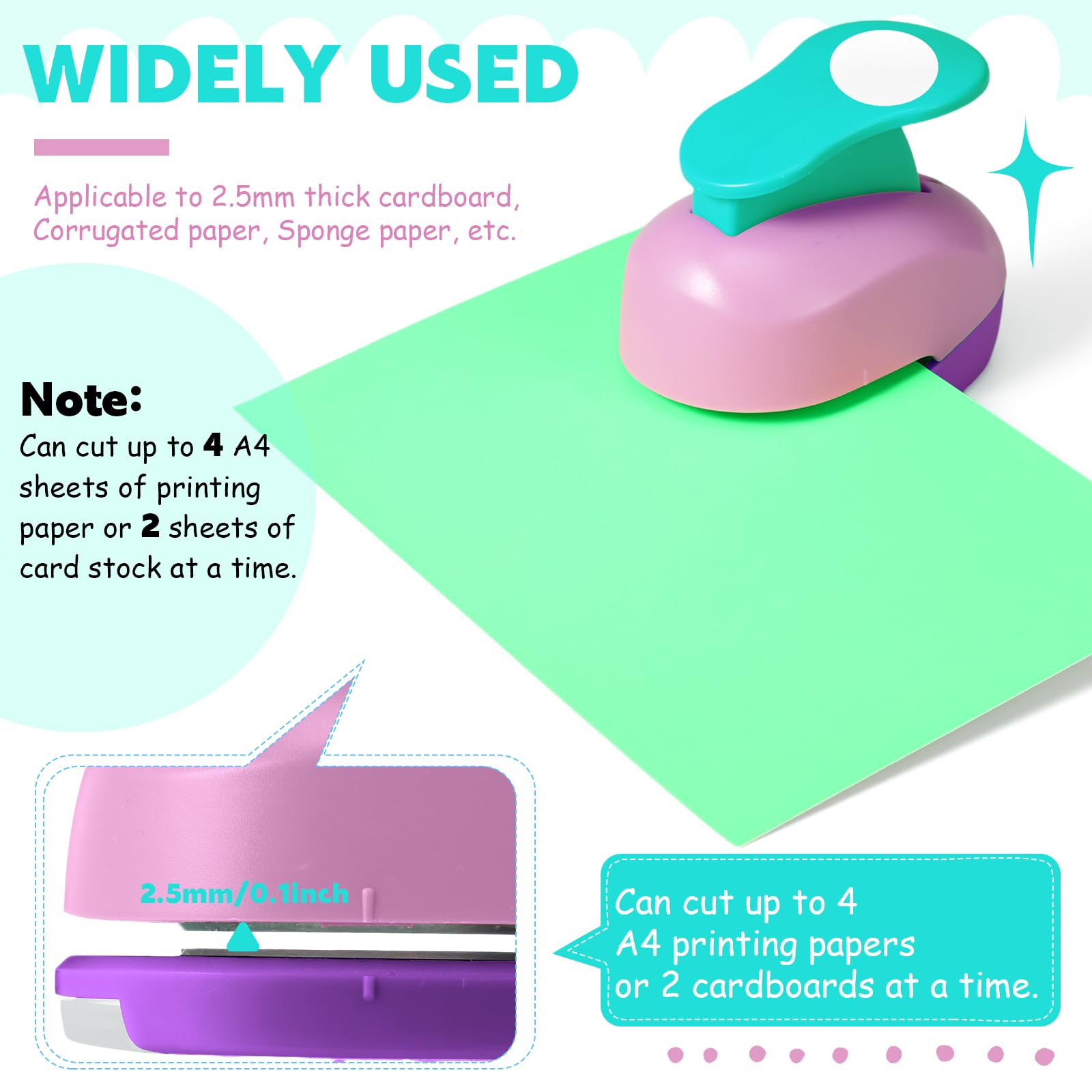 CHENGU 16 perforatori per carta, per scrapbooking, con carta adesiva artigianale, rotondi, stella, quadrato, cuore, fiore, onda (2,5 cm, stile fresco)