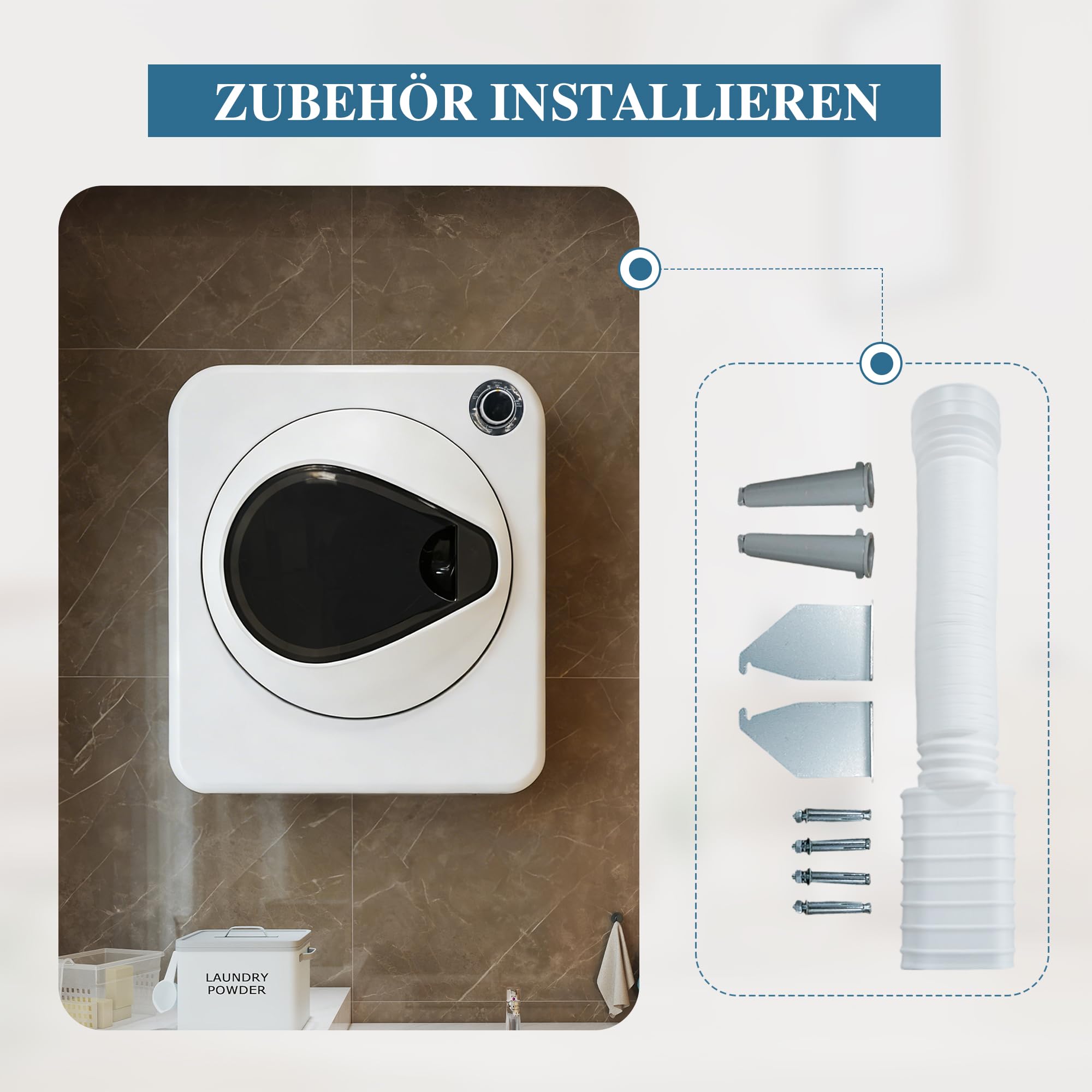 ECLIVON Secadora de Evacuación 4 kg con 4 Programas, Carga Frontal Secadora de Ropa 830 W, Montable en la Pared Secadora de Ropa con Tambor Inox, para Piso, Casa, Mobil Home, 59,5x49,5x41,5 cm, Blanco — view 9