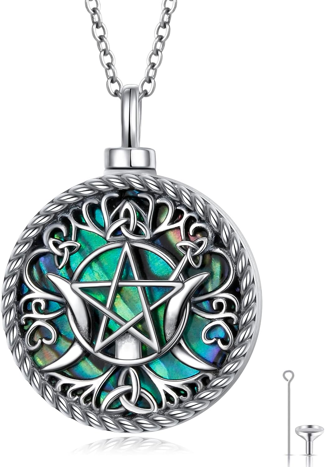 925 Sterling Silver Butterfly Sunflower/Tree of Life/Cross/Hummingbird/Star Moon/Guardian Urn Necklace for Ashes Abalone Shell Keepsake Pendant Necklace Memorial Cremation Jewelry Gifts for Women
