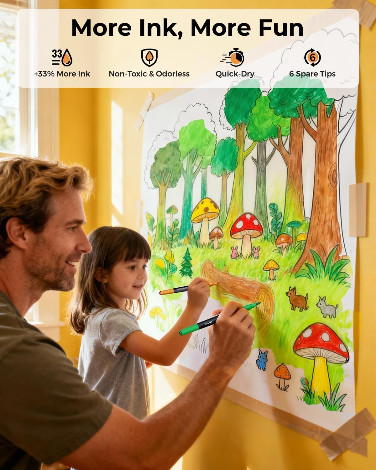 JusArt Markers for Adult Coloring Books No Bleeding, 60 Colors Coloring Markers with Dual Tips, Fine & Brush Pens with Ergonomic Triangle Grip & 33% More Ink, Water-Based Art Drawing Set for Adults - Image 7