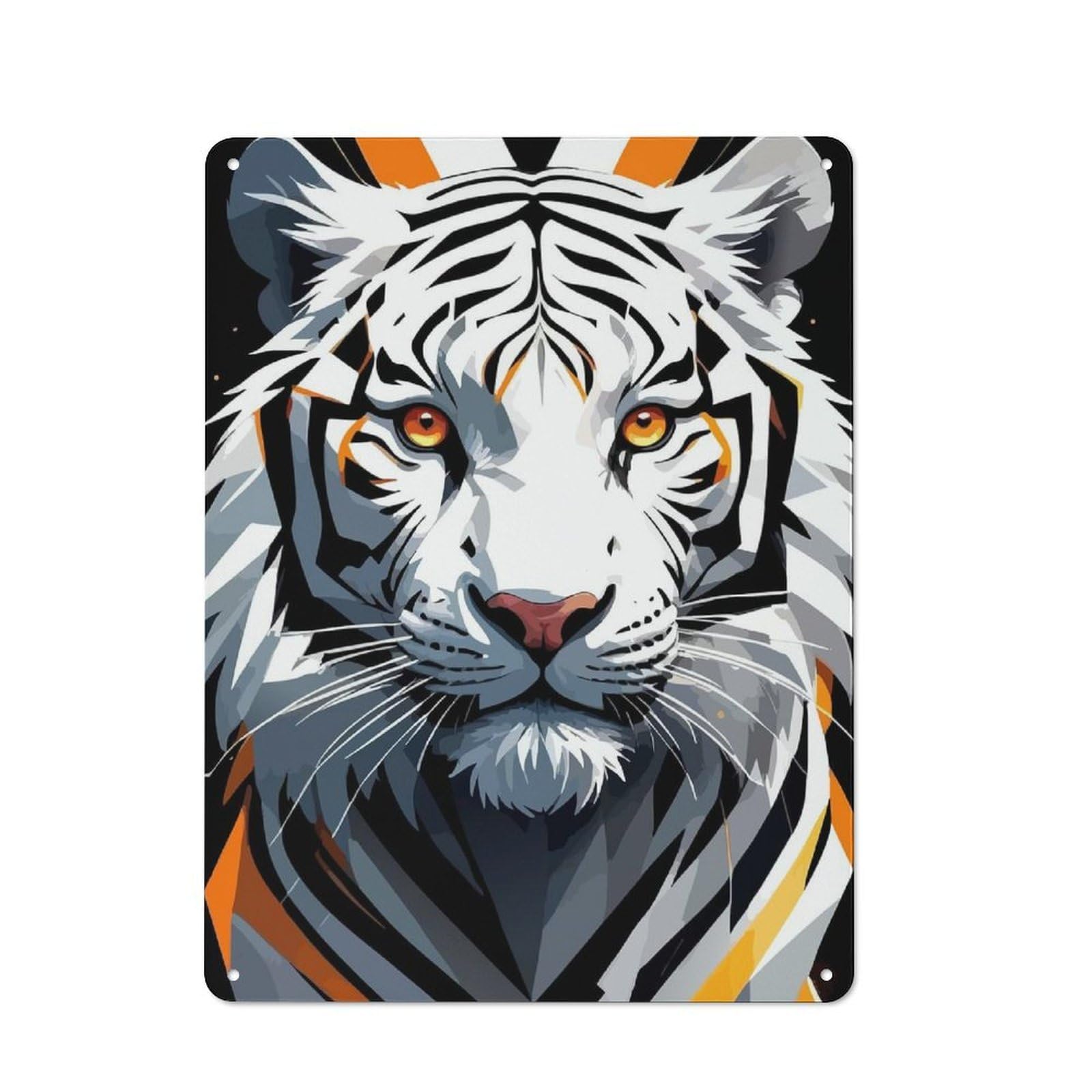 Junmoney White Tiger Portrait With Orange Accents Metal Plaque 40X30cm With For Hallway Wall, Retro Decor, For Themed Interiors In Hallways And Entrance Areas