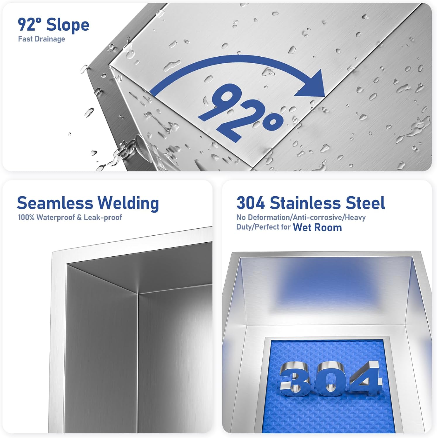 Led Shower Niche 36" X 12" Brushed 304 Stainless Steel with Lighting Waterproof No Tile Need Shower Niches for Bathroom Storage Recessed Wall Niche
