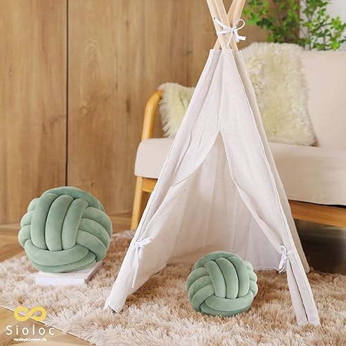 Vista 73 de Sioloc Almohadas de nudo suave, cojín redondo para decoración del hogar, almohada de felpa anudada hecha a mano (7.8 pulgadas, beige)
