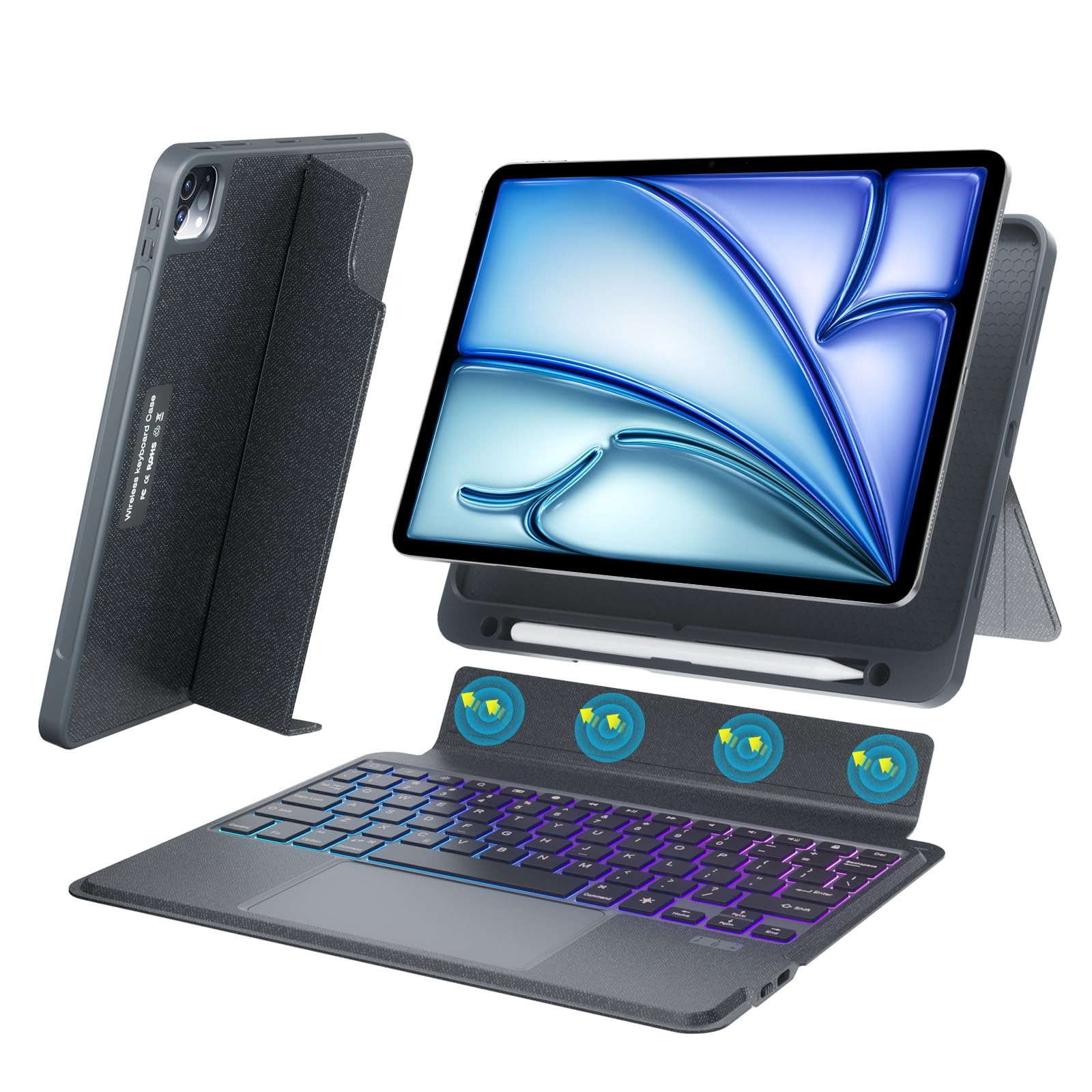 Keyboard Case for iPad Air M2 (2024) 13-inch Magnetic Keyboard Case for iPad Pro 12.9(6th/5th/4th/3rd Gen) with Multi-Touch Trackpad, 12.9-inch, 7 Colors Backlit Detachable Wireless Magic Keyboard