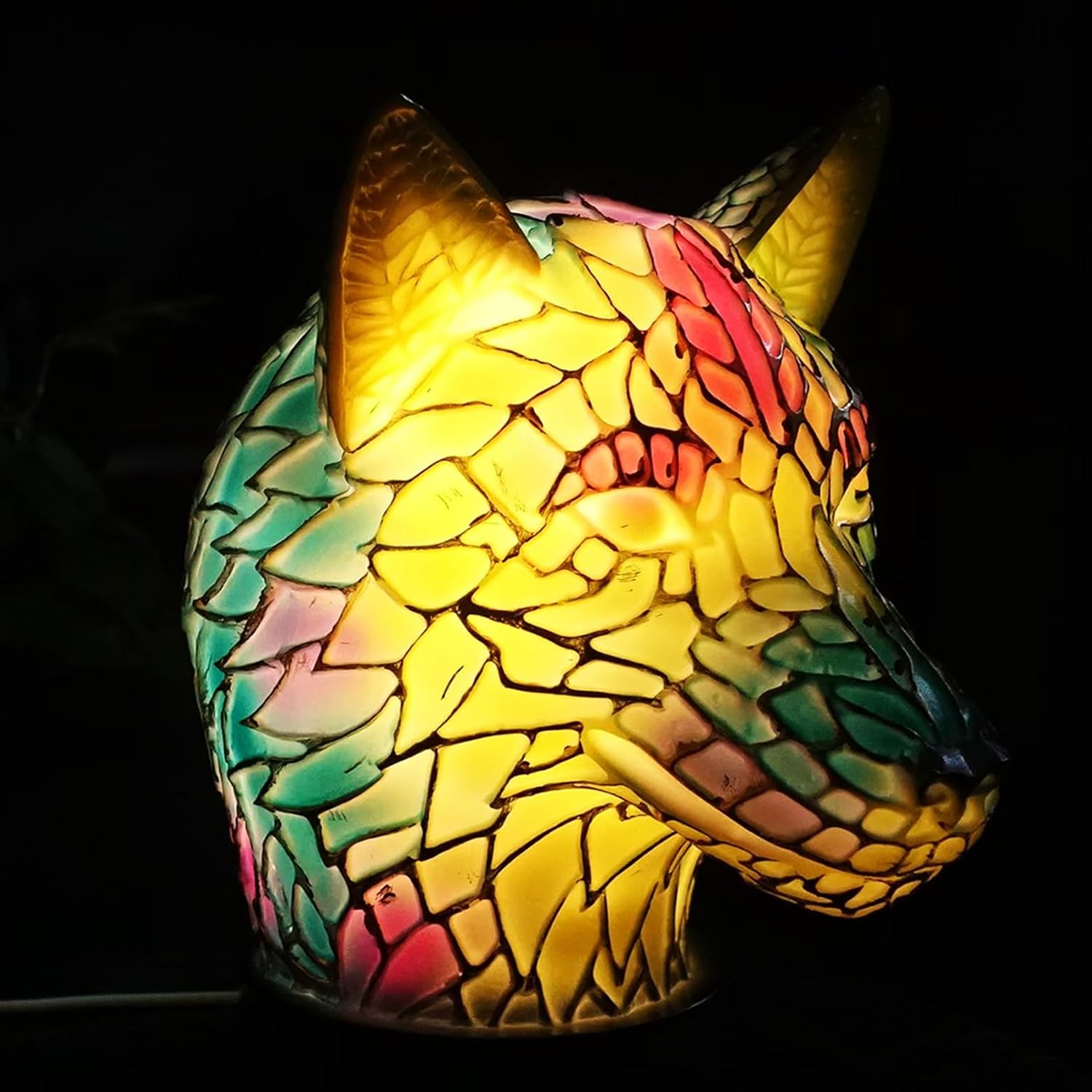 Condition photo showing New/Like New for 3D Animal Lamp, Retro Stained Animal Night Light Lamp, Vintage Animals Table Lamp, Bohemian Resin Animal Lamps for Bedroom Living Room Dining Room Nursery Office Home Decoration (Wolf)