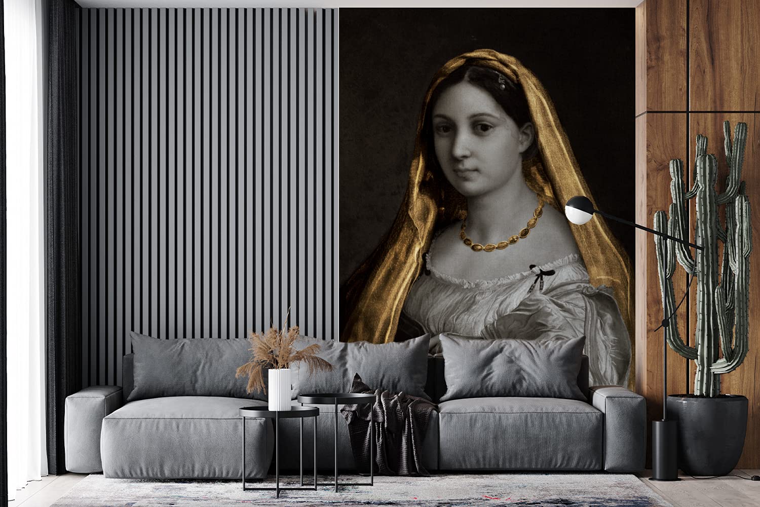 Selbstklebend Tapete Wandpapier Wandaufkleber Fototapete Tapeten Wanddeko 155x240 cm Die verschleierte Frau - Raffaello Sanzio - Gold