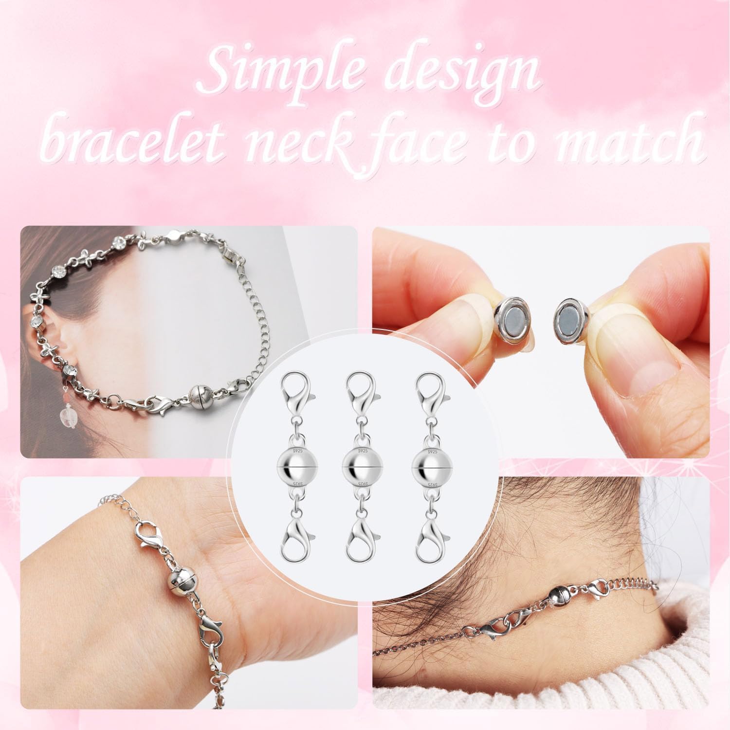 Magnetic Jewelry Clasps, Crystal Ball Connectors with Lobster Clasps, Magnetic Necklace Clasps and Closures Easy-to-Use for Jewelry Closures (4pcs Golden) - Image 5