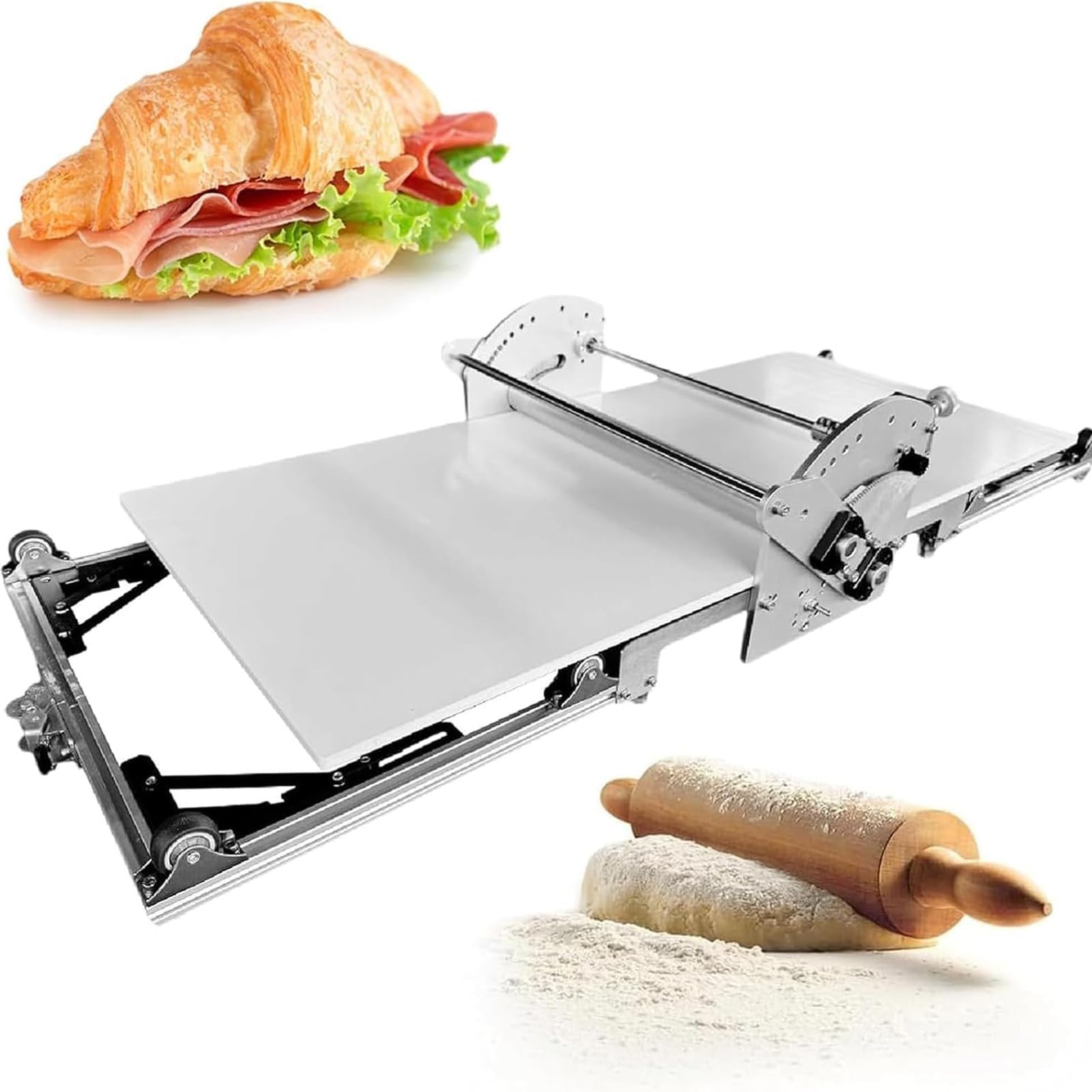 Commercial Electric Dough Sheeter Machine,Thickness Adjustable Electric Dough Roller,Stainless Steel,Table Top Croissants Fondant Pizza Pastry Sheeter Machine