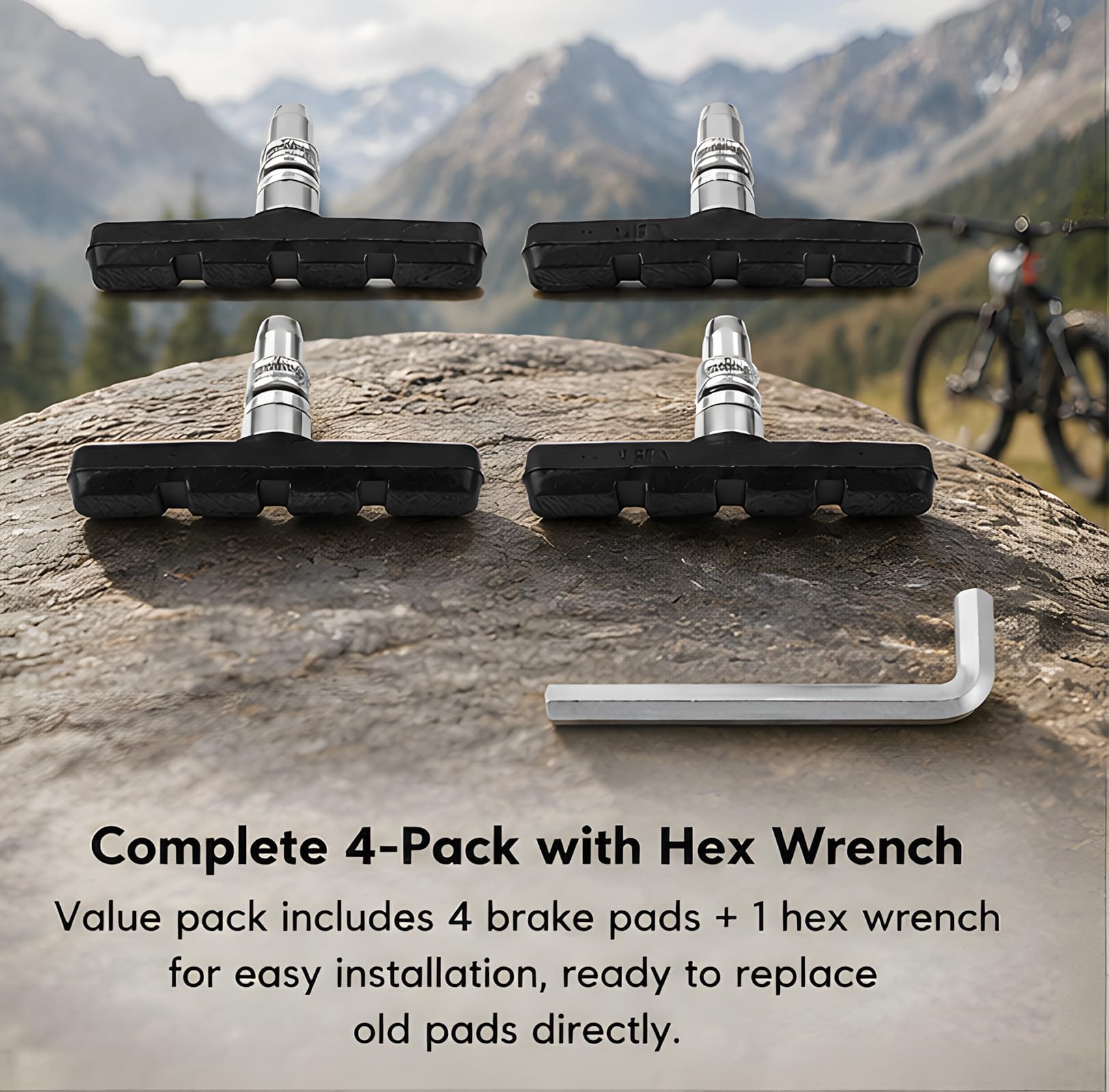 V-Brake - Set di 2 paia (4 pezzi) con chiave a brugola, pastiglie freno da 70 mm per freni a V, freni a cerchio, in gomma compatibile con Shimano Sram Tektro MTB bici da strada City Bike