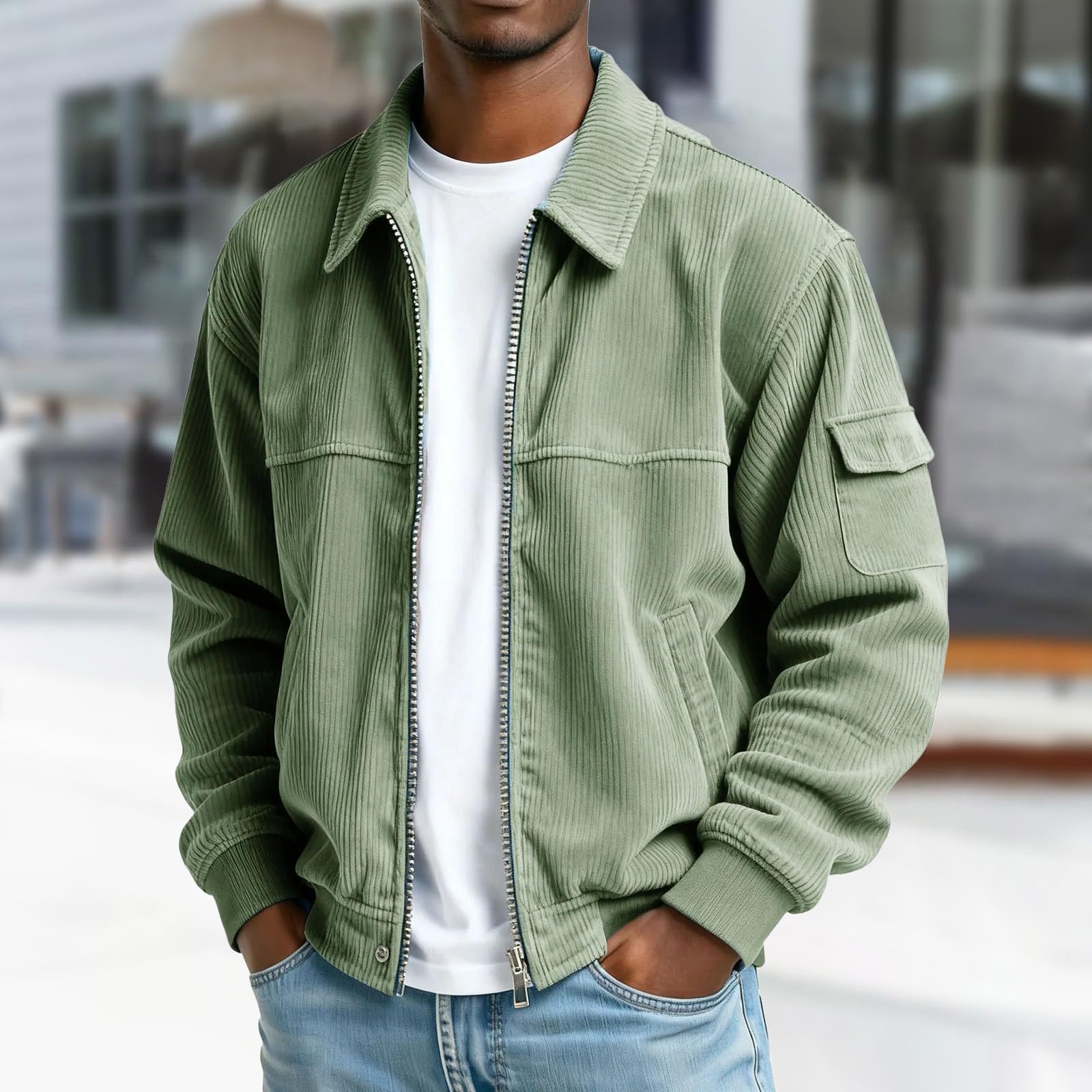 Cardigan da uomo con bottoni, giacca da mezza stagione, senza cappuccio | Giacca bomber classica a maniche lunghe, per il tempo libero, con cerniera, colletto a risvolto, tinta unita, traspirante