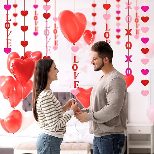 Miniatura 7 de Boao 100 guirnaldas colgantes de corazón de fieltro de San Valentín con 10 cuerdas para decoración de San Valentín para aniversario de bricolaje